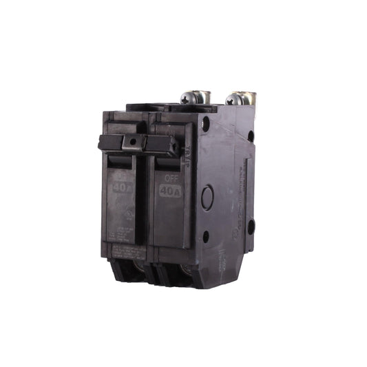 ABB TEY/Q-Line® THQB2140 2-Pole Miniature Circuit Breaker • 40A Double Pole Breaker • 120/240 VAC, 10 kA Interrupt • Thermal Magnetic Trip • Bolt-On Installation • HACR Rated