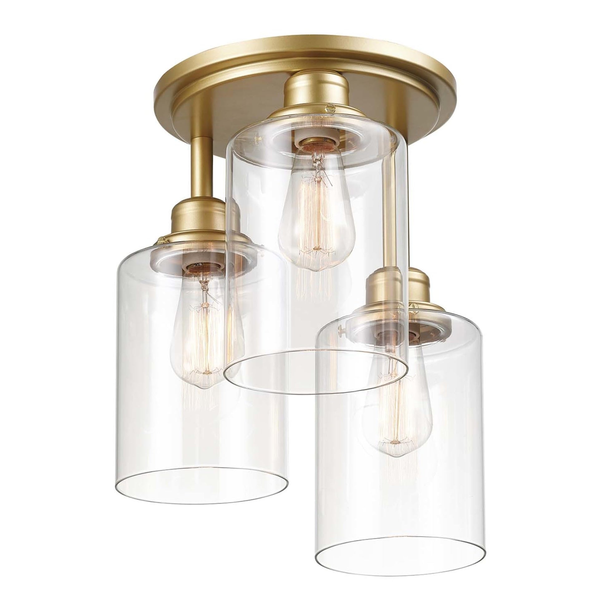 FOR PARTS GLOBE Electric Annecy  3-Light Flush Mount Ceiling Light, Matte Gold, Clear Glass Shades, Bedroom Lighting Fixtures Ceiling, Dining Room Fixture, Timeless Lighting for Hallway or Dining Room
