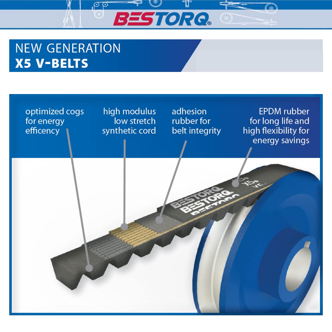 BESTORQ BX77 Rubber V-Belt, Raw Edge/Cogged, Black, 80" Length x 0.66" Width x 0.43" Height