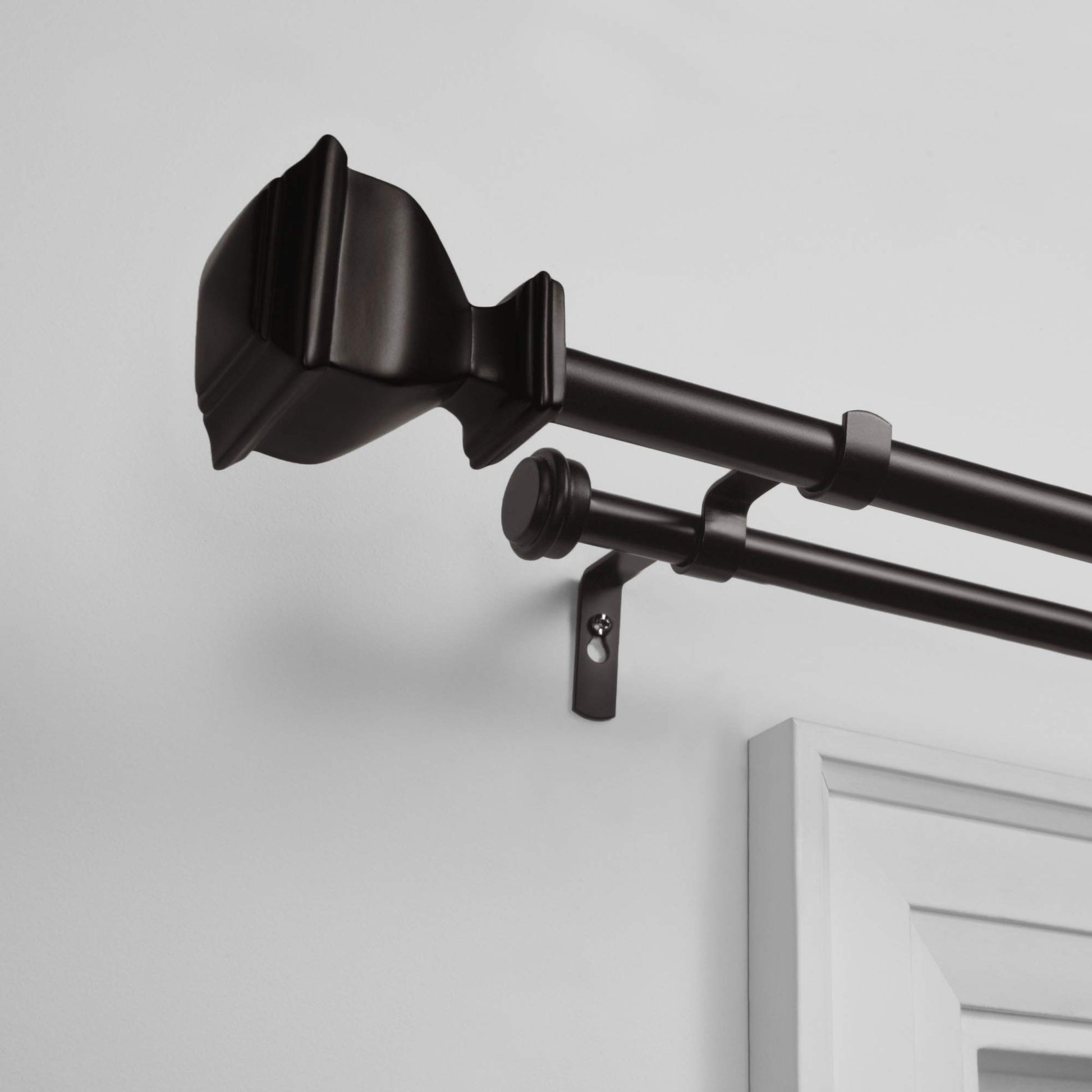 EXCLUSIVE HOME Napoleon Double Curtain Rod and Finial Set, Matte Bronze, 36"-72"