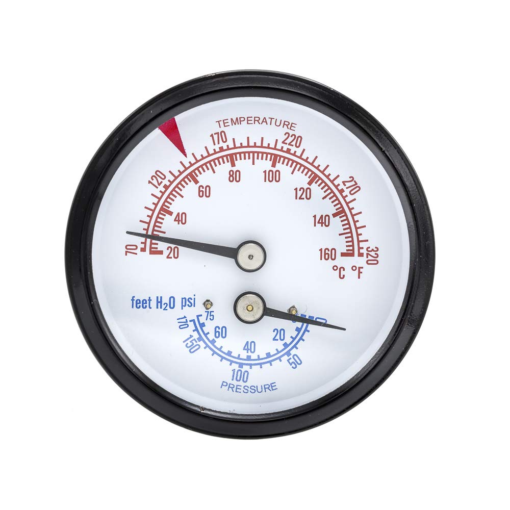 PIC Gauges TRI-RC-254R1.75-D Commercial Tridicator, Black Steel Case, Bronze Internals, Plastic Lens w/ Red Indicator, 2.5" Dial, 1.75" Stem Length, 0/75 psi Range, 1/4" Male NPT