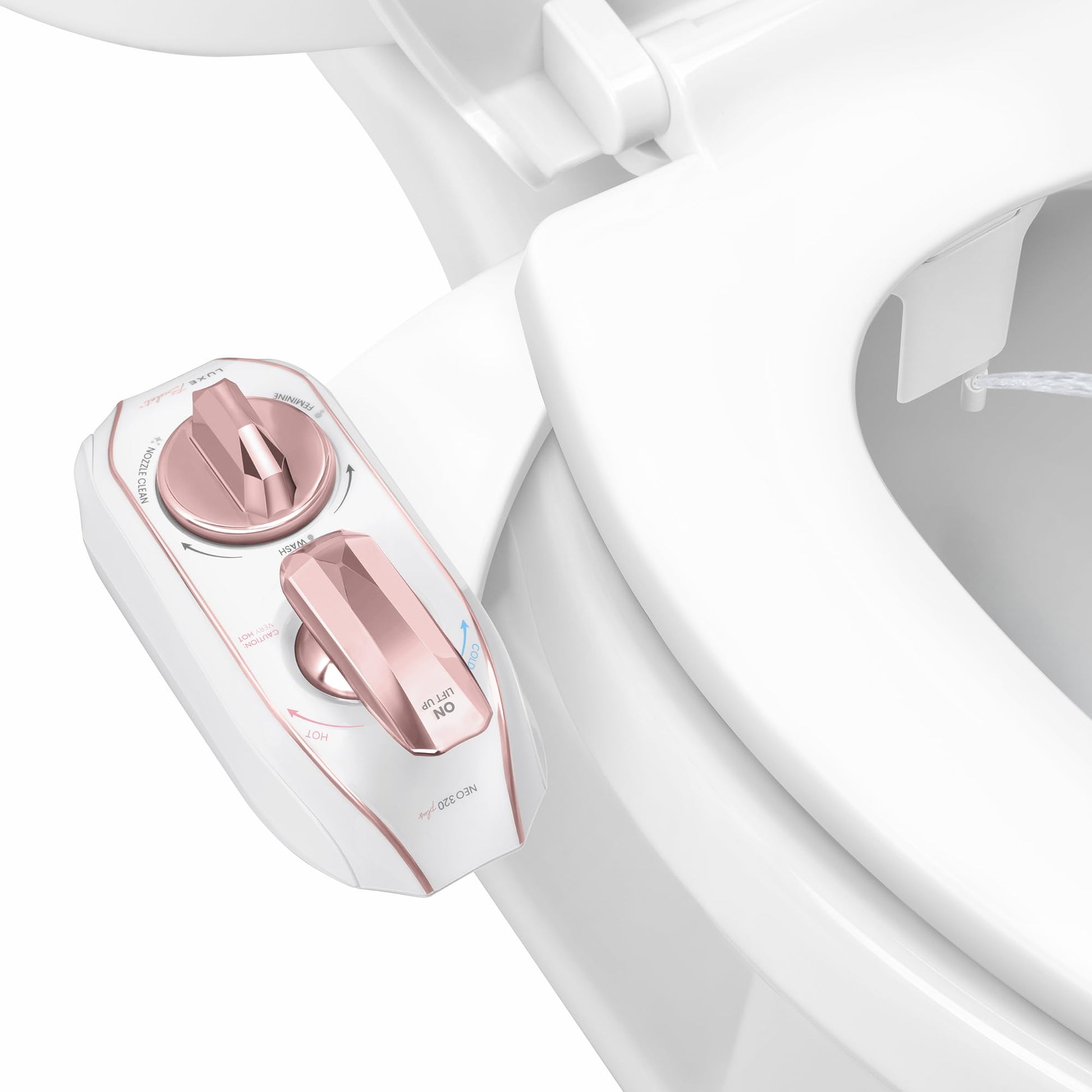 LUXE Bidet NEO 320 Plus - Warm Water, Dual Nozzle, Non-Electric Bidet Attachment for Toilet Seat, Patented Slide-In Install, 360° Self-Clean, EZ-Lift to Clean, Feminine & Rear Wash (Rose Gold)