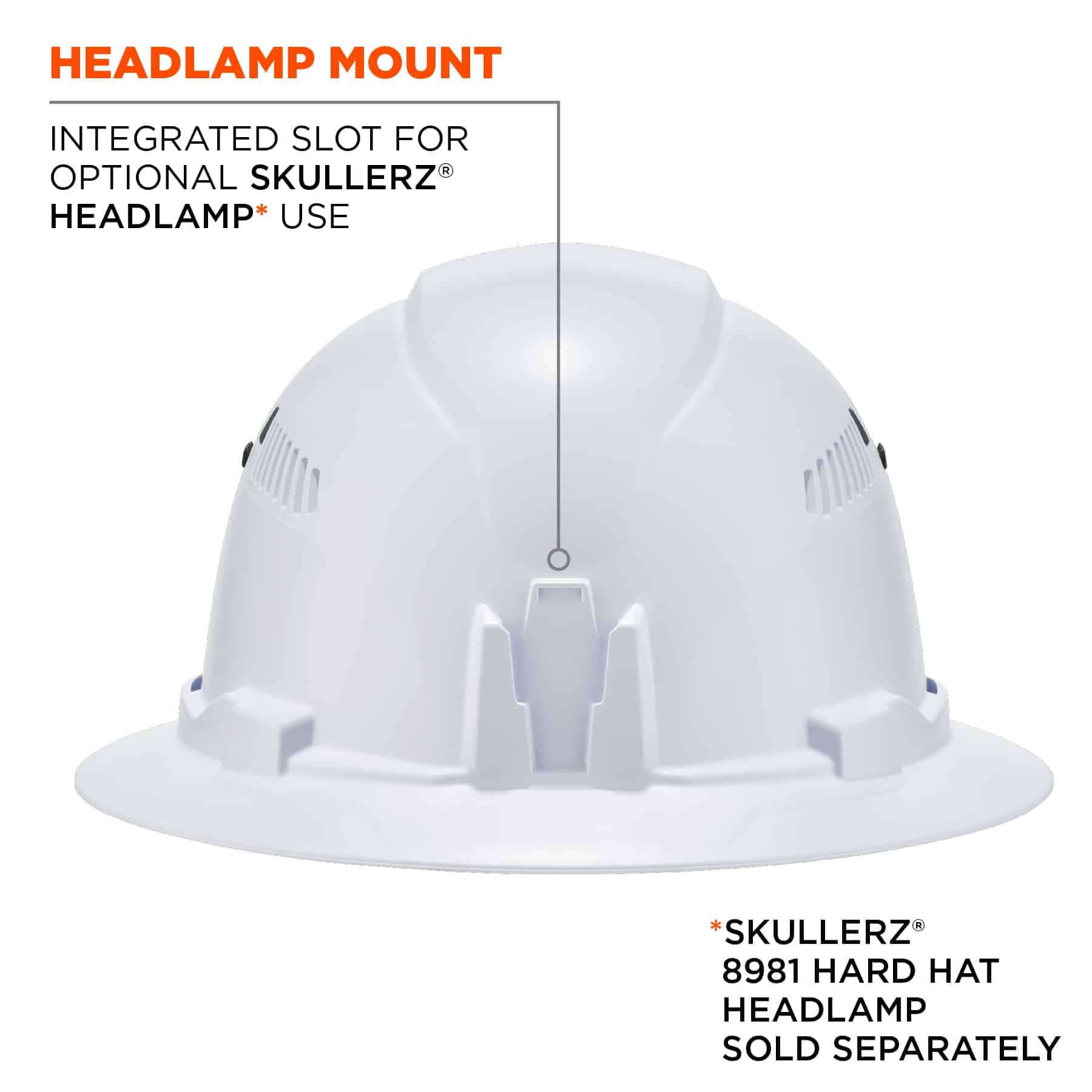 Vented Hard Hat , Full Brim Style, Ratchet Suspension, Class C, Ergodyne Skullerz 8973,White