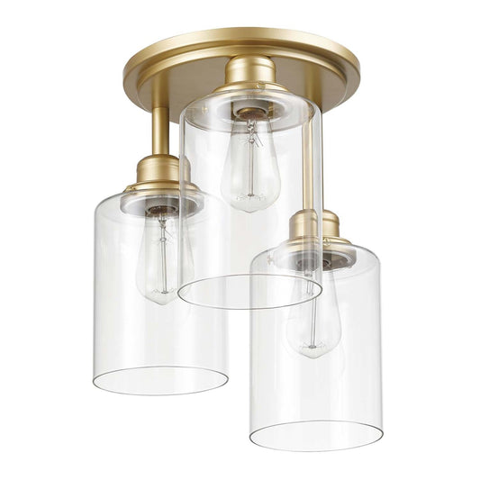 FOR PARTS GLOBE Electric Annecy  3-Light Flush Mount Ceiling Light, Matte Gold, Clear Glass Shades, Bedroom Lighting Fixtures Ceiling, Dining Room Fixture, Timeless Lighting for Hallway or Dining Room