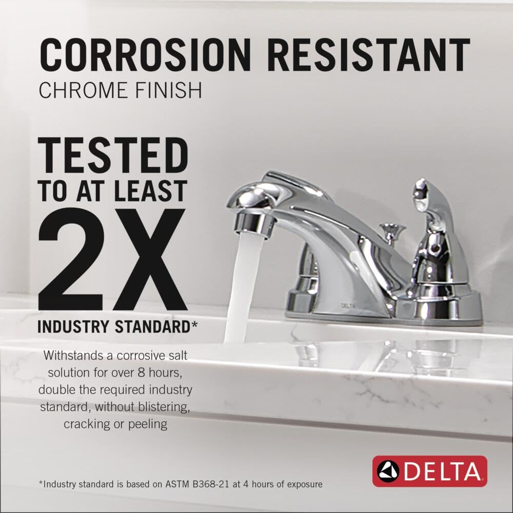 Delta Foundations Centerset Chrome Bathroom Faucet, 4 Inch 3 Hole Bathroom Sink Faucet for Vanity, Chrome B2510LF-PPU