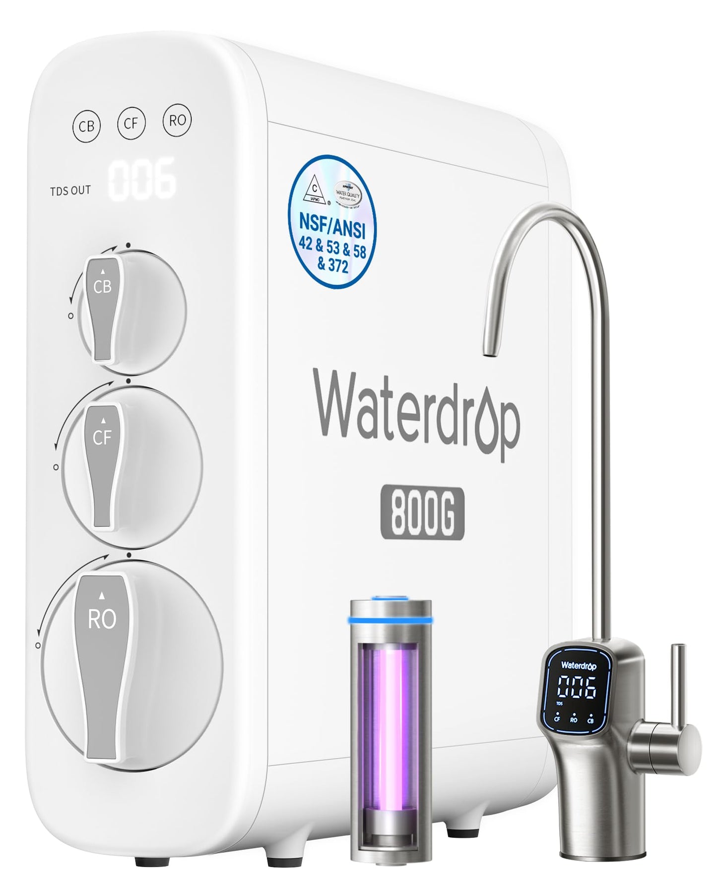 Waterdrop G3P800 Reverse Osmosis Water Filter, 800 GPD, Tankless RO System