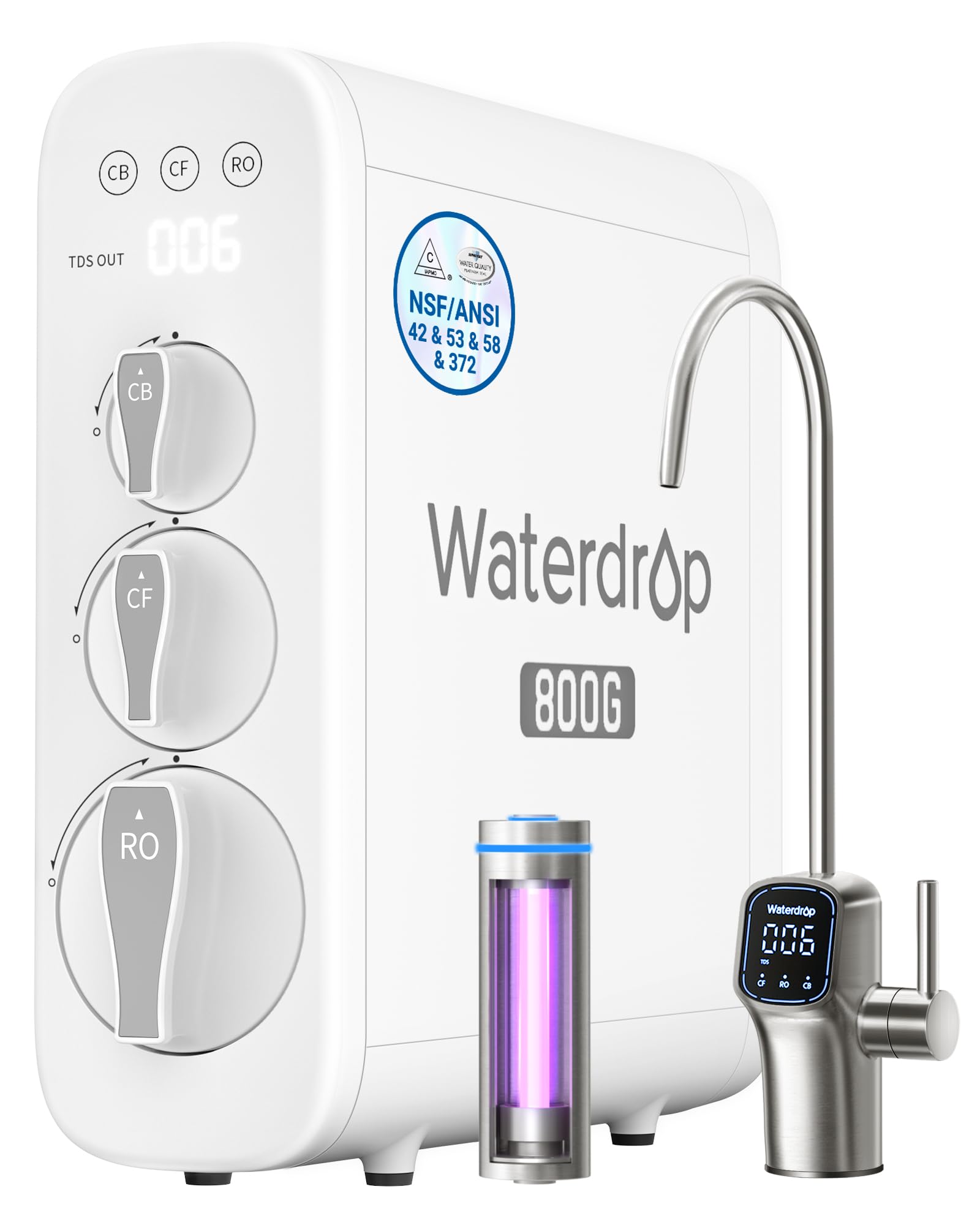 Waterdrop G3P800 Reverse Osmosis Water Filter, 800 GPD, Tankless RO System