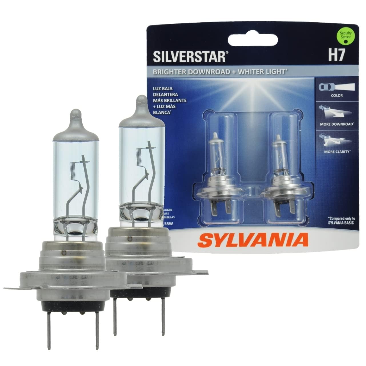 SYLVANIA - H7 SilverStar - High Performance Halogen Headlight Bulb, High Beam, Low Beam and Fog Replacement Bulb, Brighter Down Road with Whiter Light (Contains 2 Bulbs)