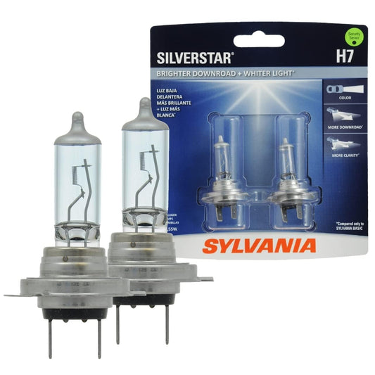 SYLVANIA - H7 SilverStar - High Performance Halogen Headlight Bulb, High Beam, Low Beam and Fog Replacement Bulb, Brighter Down Road with Whiter Light (Contains 2 Bulbs)