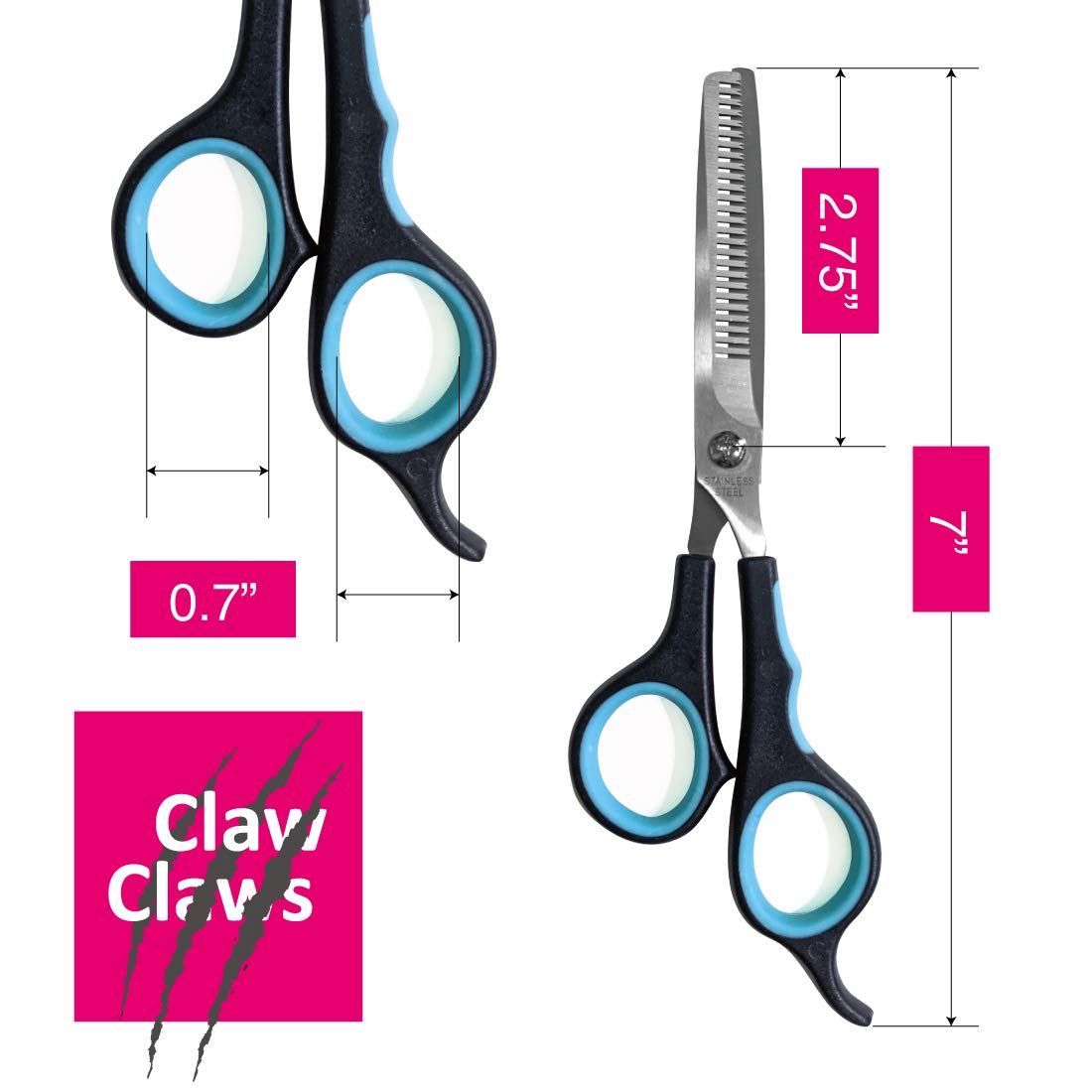Claw Claws 7 inch Thinning Scissors with 26-Teeth Stainless Steel Blades and Wave Style Handle for for Home Hair Cutting Shears