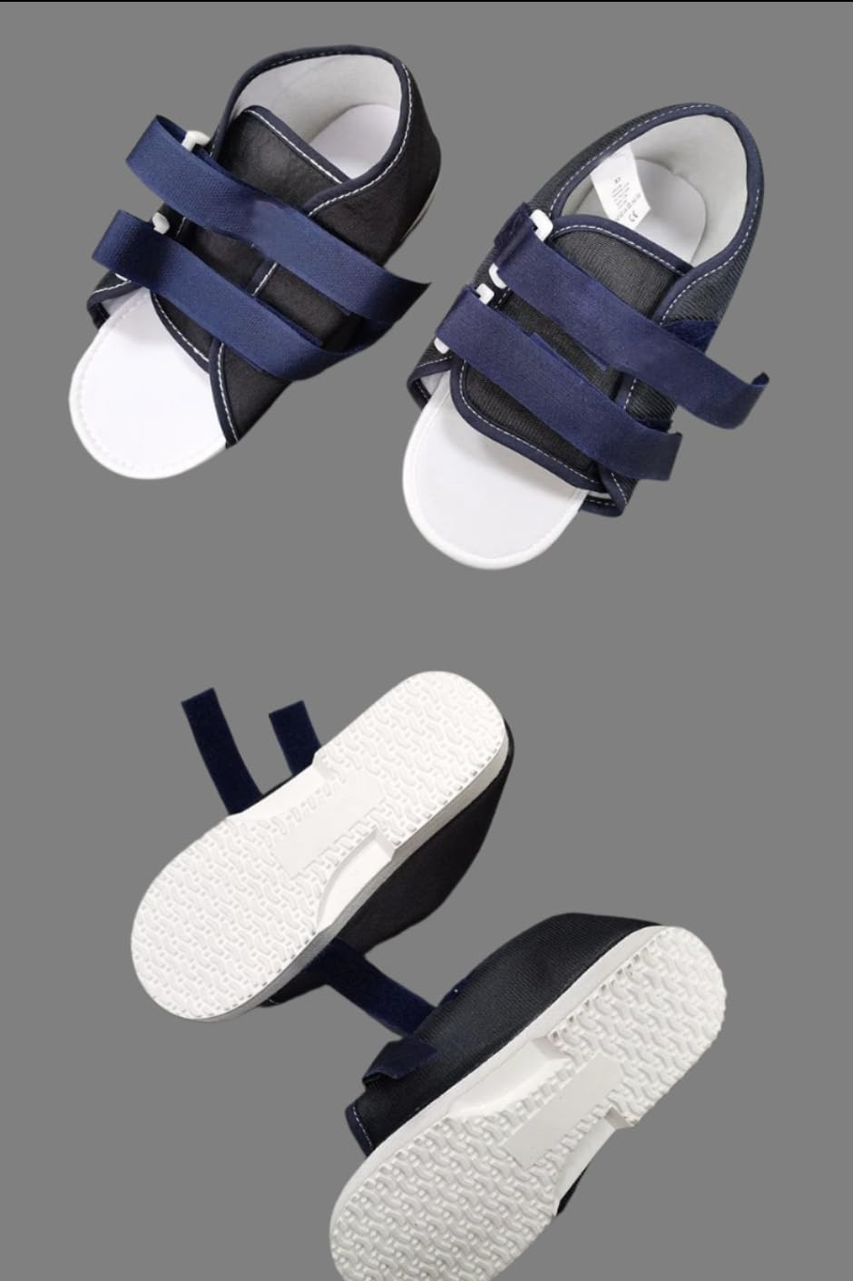 ARYSE Round Toe Orthopedic Post-Op Shoe with Navy Straps, Black and White (Large)