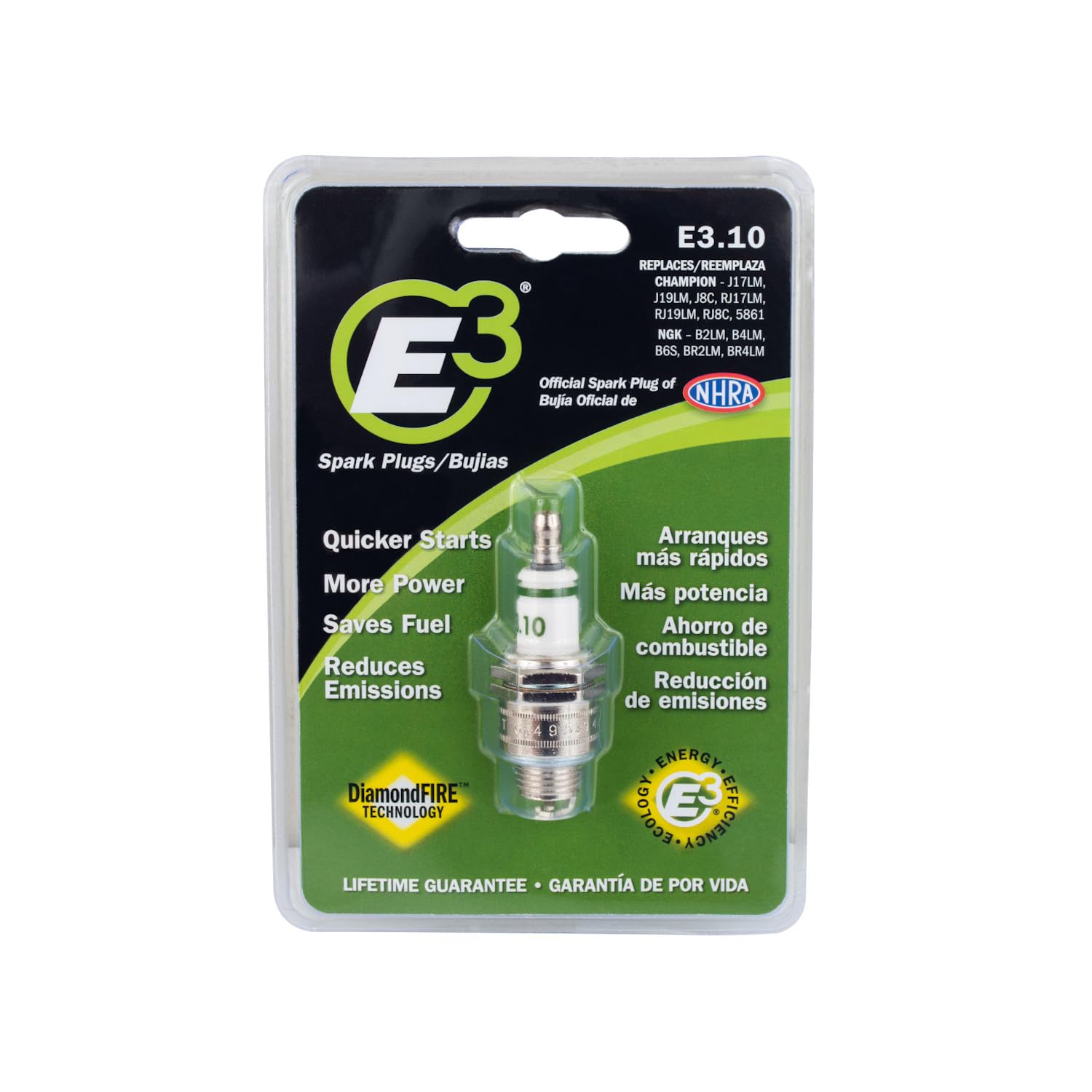 E3 Spark Plugs E3.10 Premium Lawn and Garden Spark Plug with DiamondFIRE Technology, 14mm, 0.375-inch Reach, Gasket Seat, Pack of 1
