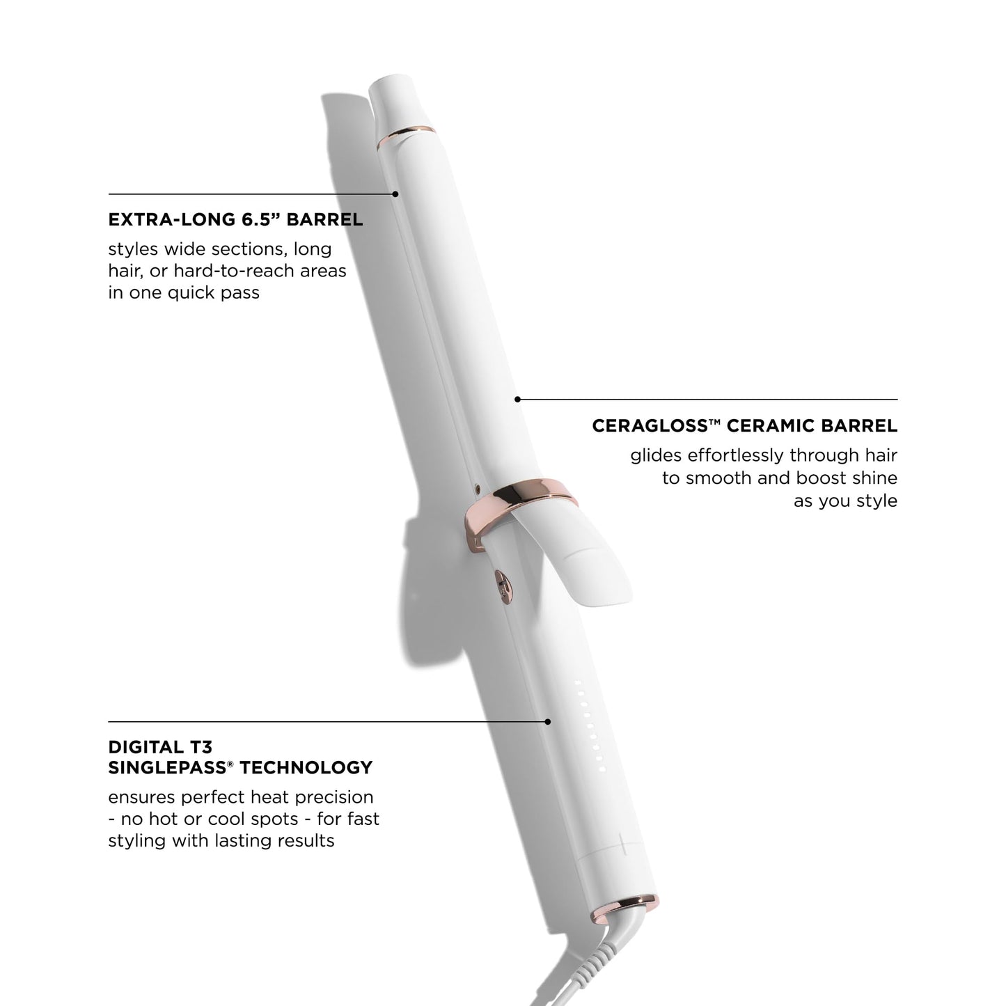 T3 SinglePass Curl X Extra-Long Barrel 1" Curling Iron & Curling Wand, Hair Curler with 9 Heat Settings, Korean Ceramic & ProGlide Clip for Curls, Waves & Shine on Fine, Medium & Thick Hair