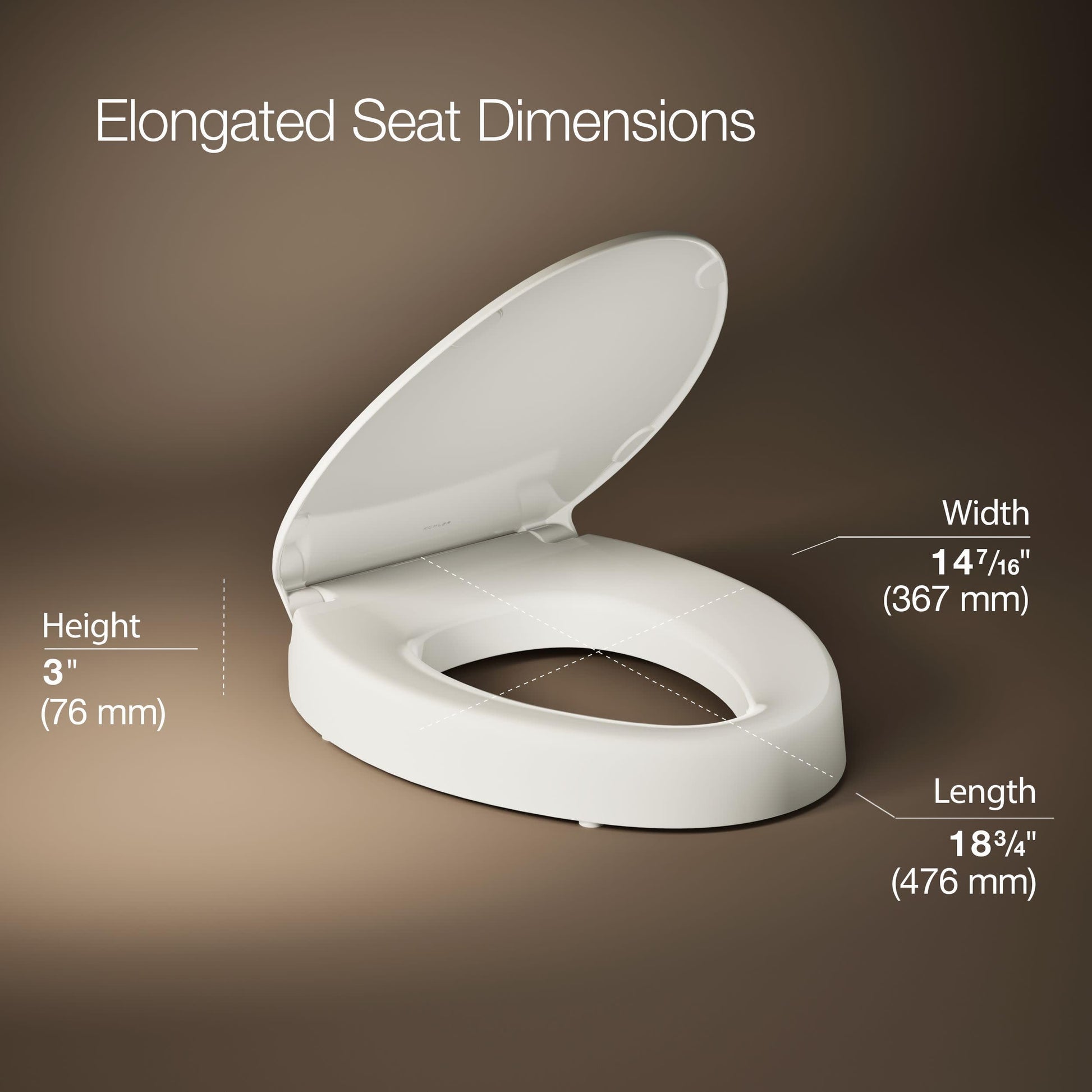 KOHLER 25875-96 Hyten 3" Height, Elevated Soft Close Elongated Toilet Seat, Contoured Seat with Grip-Tight Bumpers, Quick-Attach Hardware, No Slam Toilet Seat, Biscuit