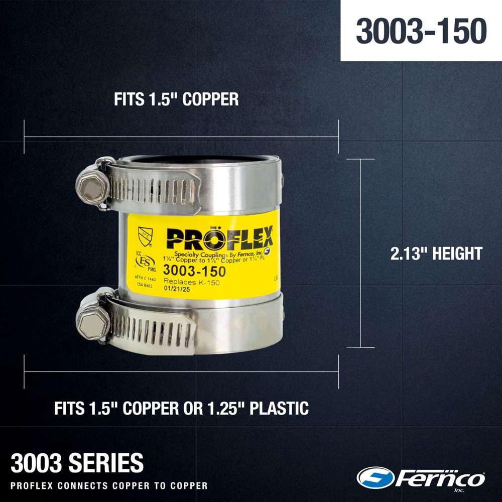 Fernco 3003-150 1-1/2-Inch copper to 1-1/2-Inch copper or 1-1/4-Inch plastic Proflex Specialty Coupling