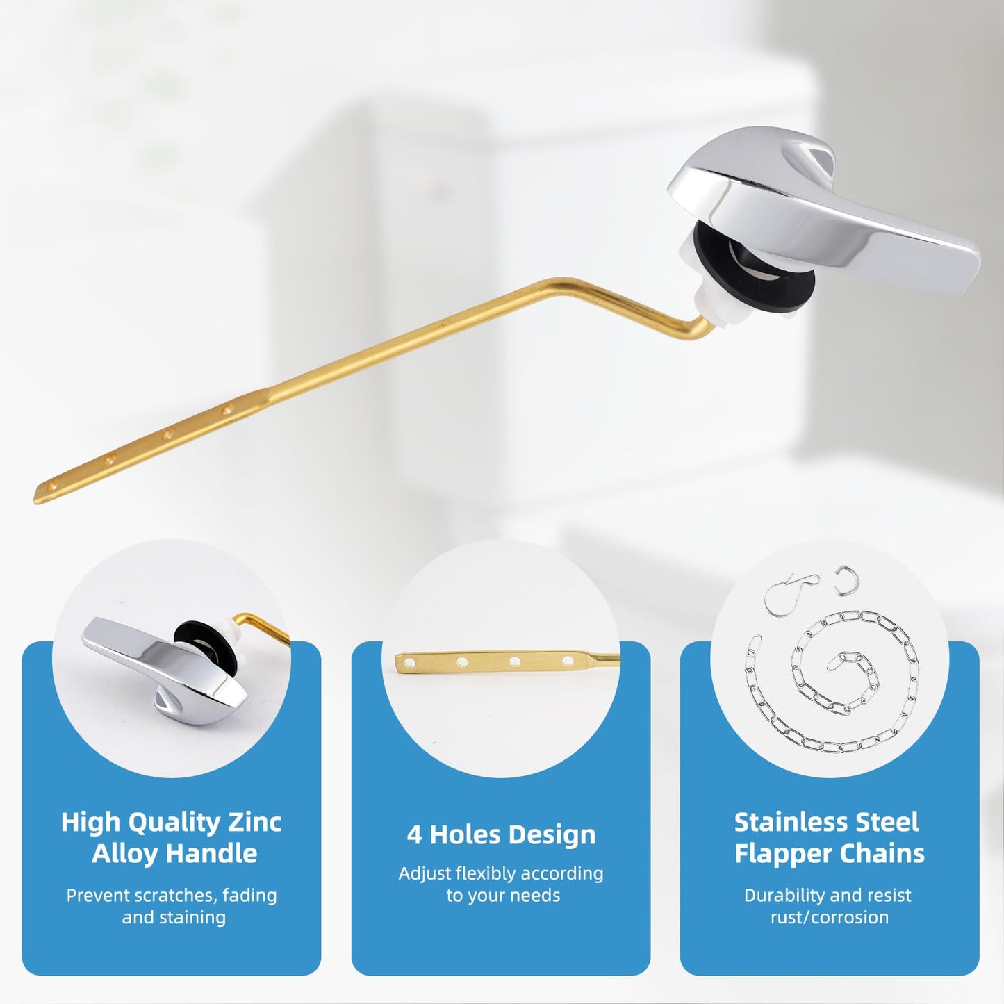 iFealClear Universal Toilet Handle Replacement Kit, Side/Angle Mount Toilet Flush Handle Compatible with Kohler K-GP30324-CP/TOTO/American Standard, Stainless Steel Flapper Chain, Chrome