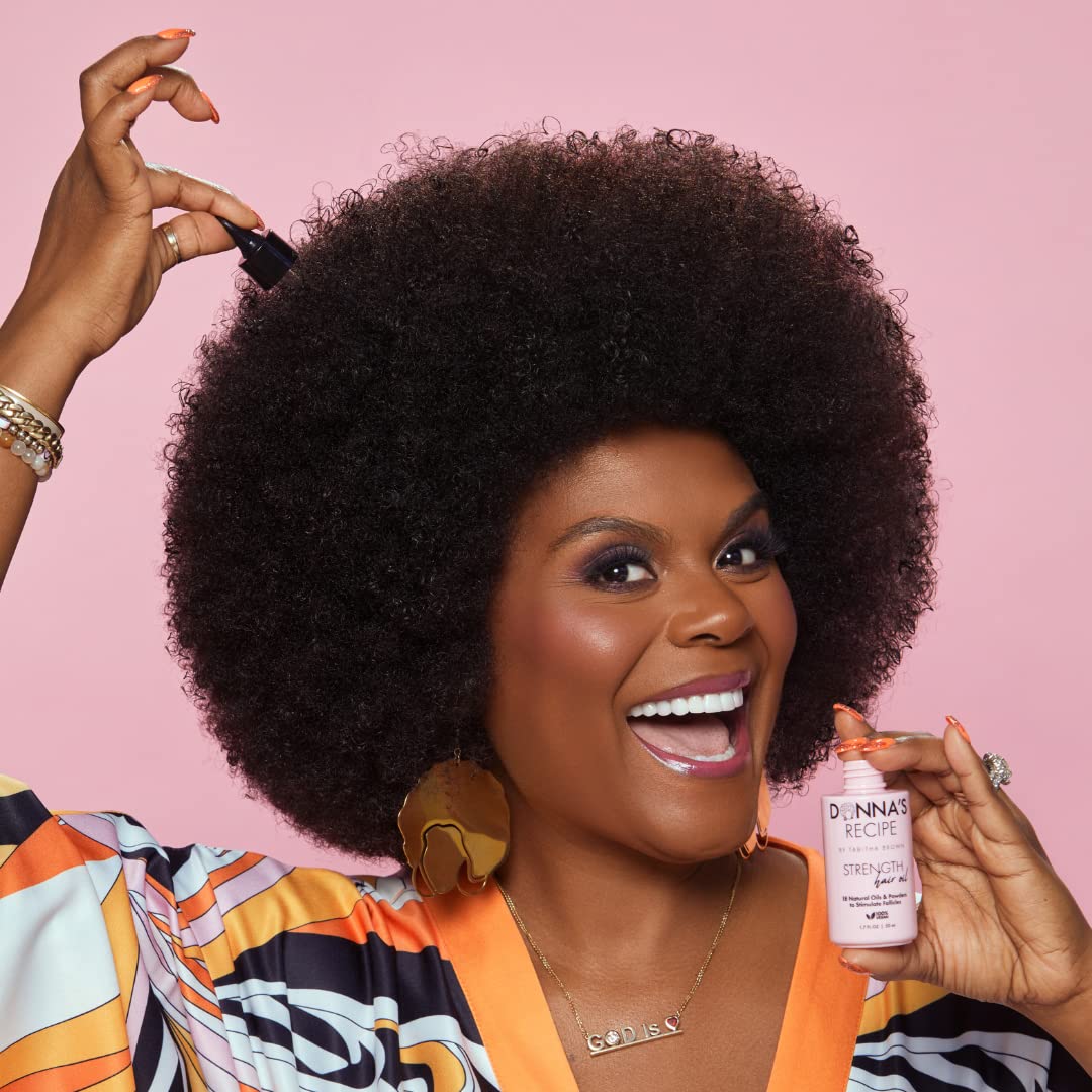 Donna's Recipe by Tabitha Brown Strength Hair Oil | 18-Natural-Oil & Powder Blend, Lightweight, Fast-Absorbing Scalp Treatment to Relieve Dryness & Build-Up, Strengthen & Nourish Hair (1.7 oz)