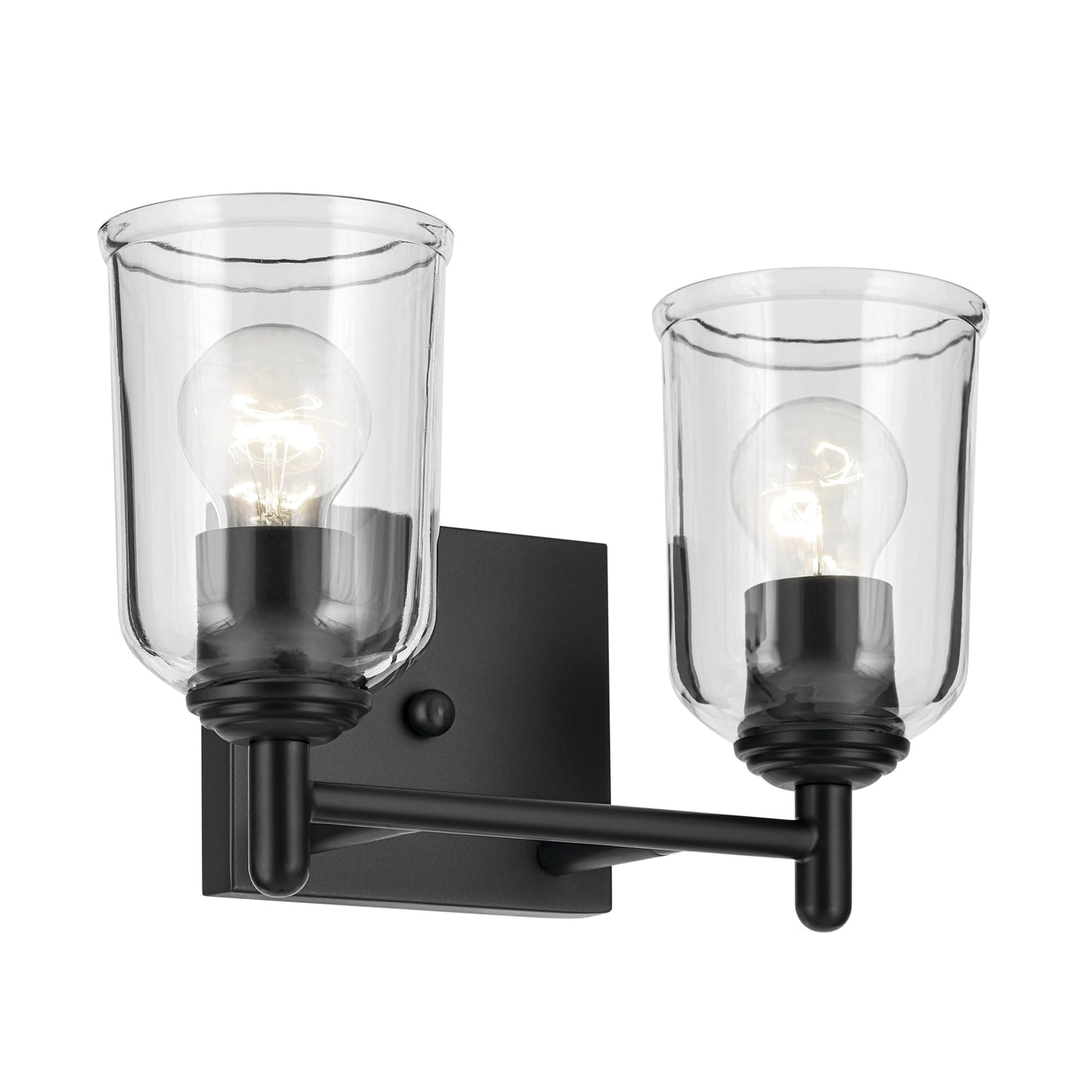 KICHLER Shailene 12.5" 2-Light Vanity Light with Clear Glass in Black, Use as Single or in Multiple, for Vanities, (12.5" x 8.25"), 45573BKCLR