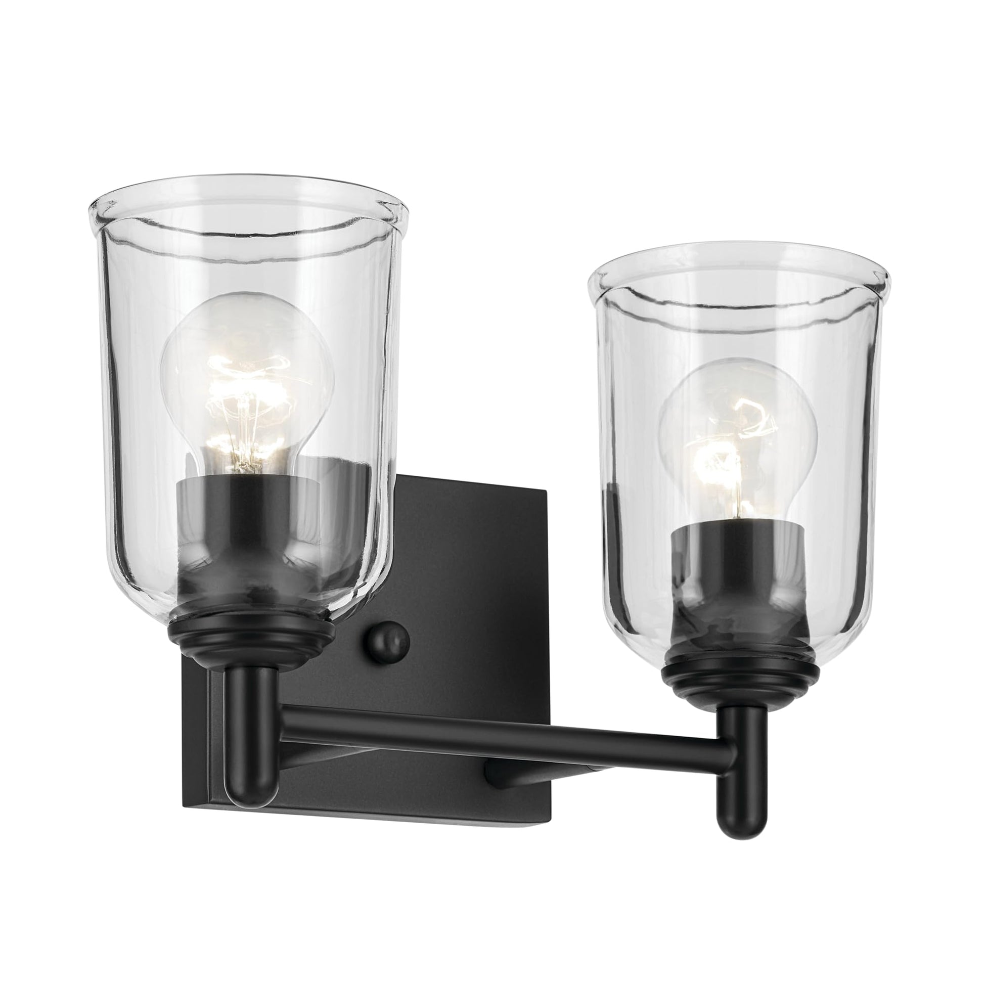 KICHLER Shailene 12.5" 2-Light Vanity Light with Clear Glass in Black, Use as Single or in Multiple, for Vanities, (12.5" x 8.25"), 45573BKCLR