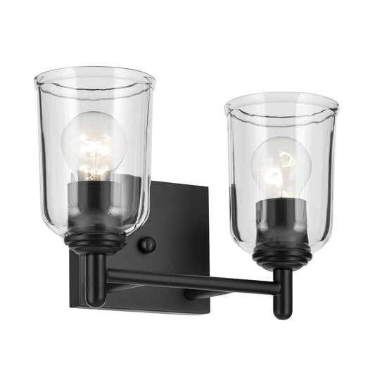 KICHLER Shailene 12.5" 2-Light Vanity Light with Clear Glass in Black, Use as Single or in Multiple, for Vanities, (12.5" x 8.25"), 45573BKCLR