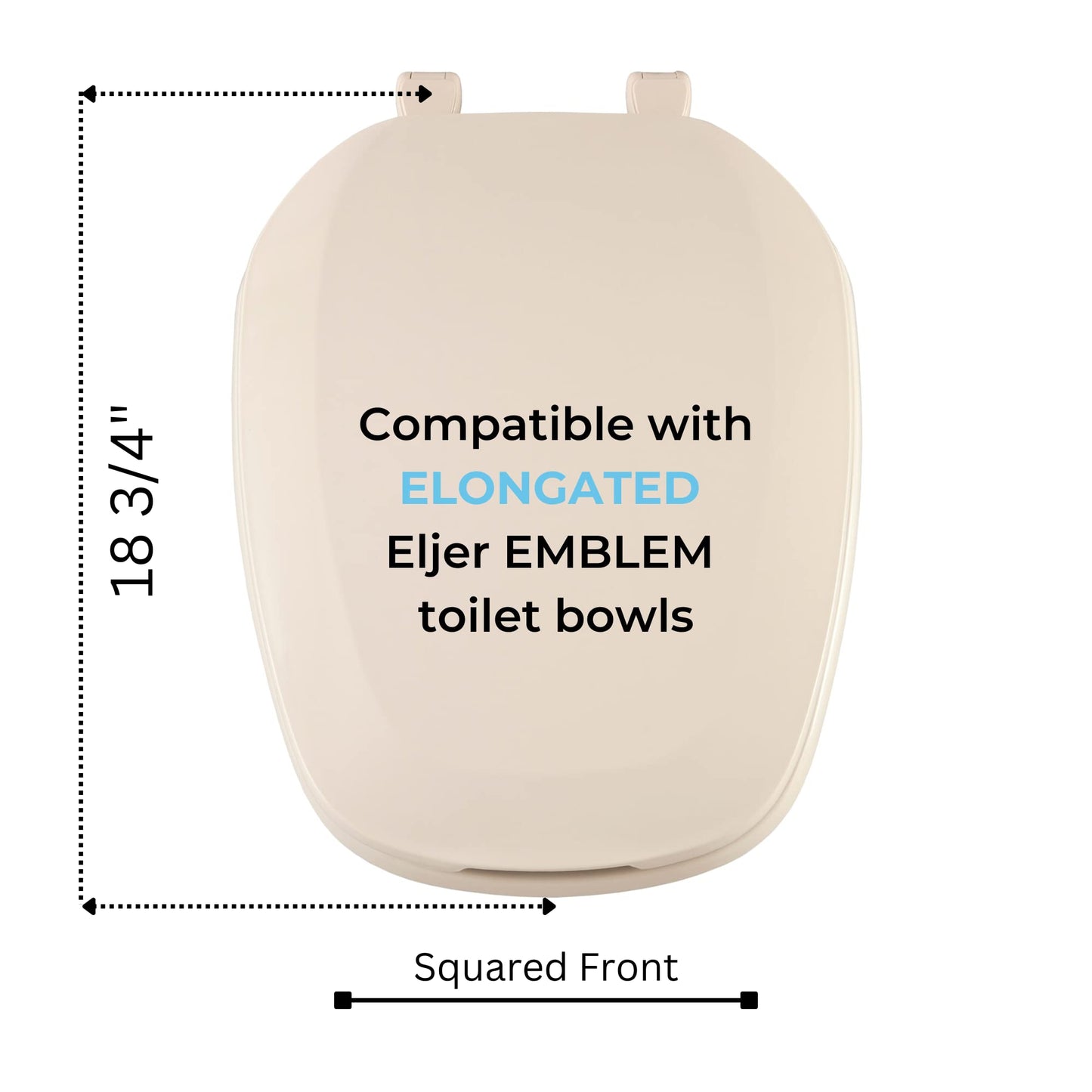 Centoco Eljer Emblem Elongated Toilet Seat with Square Front, Closed Front with Cover, Residential, Plastic, Made in the USA, EMB601-306, Natural