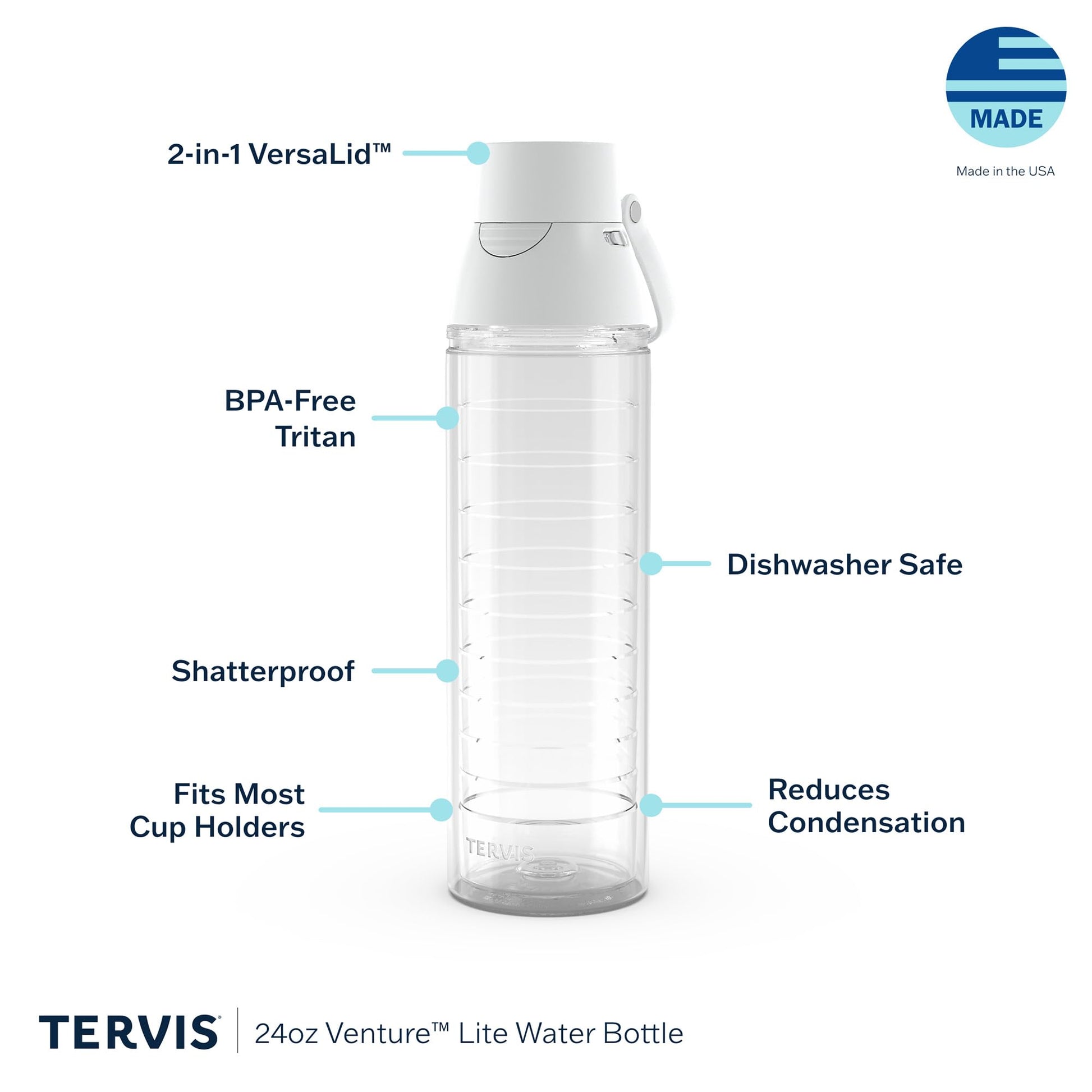 Tervis Venture® Lite Tritan 24OZ | NBA® New York Knicks - Primary Logo | Made in America, Leakproof, Double-Wall Vacuum Insulated, Keeps Drinks Cold