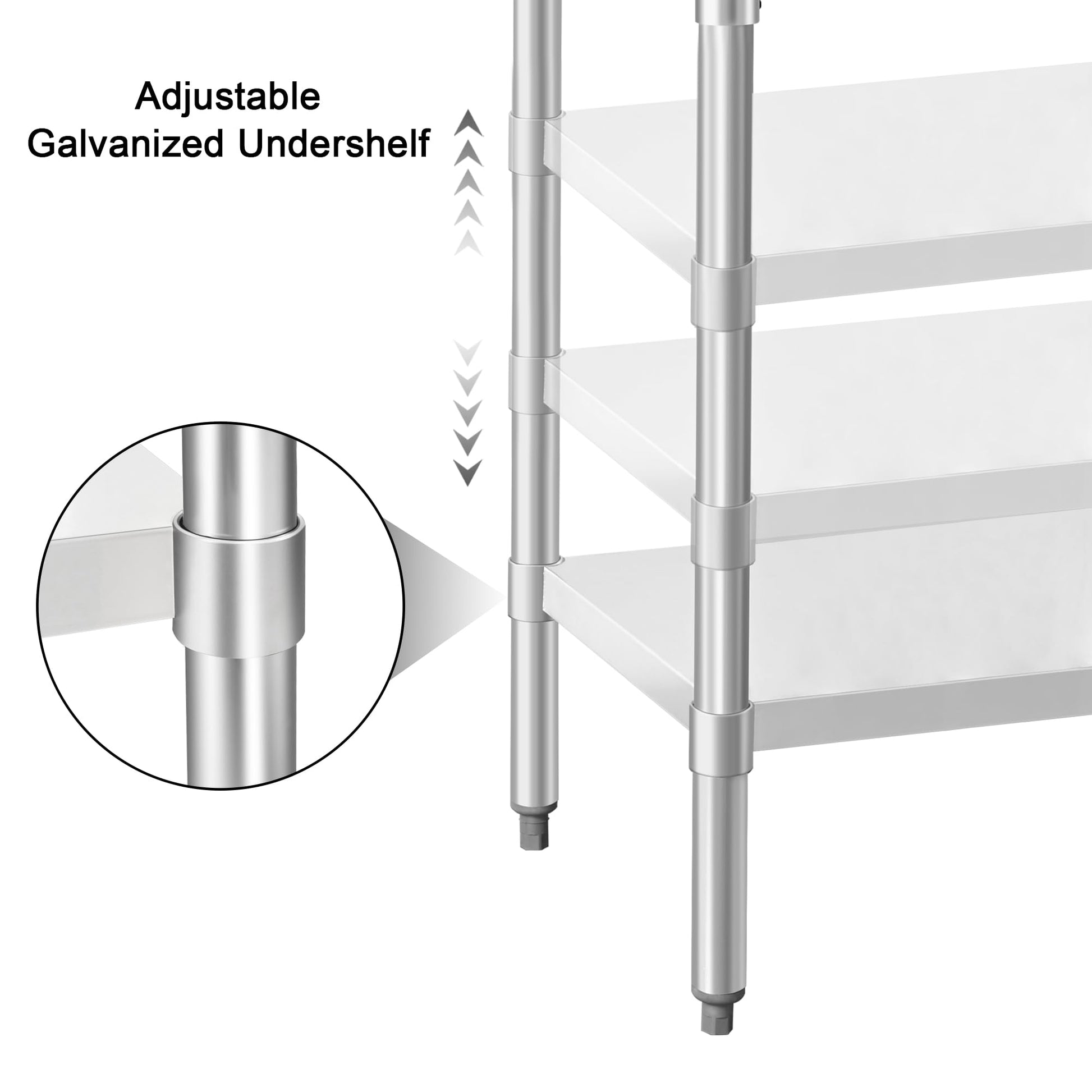 HARDURA Galvanized Under Shelf for Prep and Work Table Adjustable Lower Shelf for 24" x 48" Stainless Steel Table