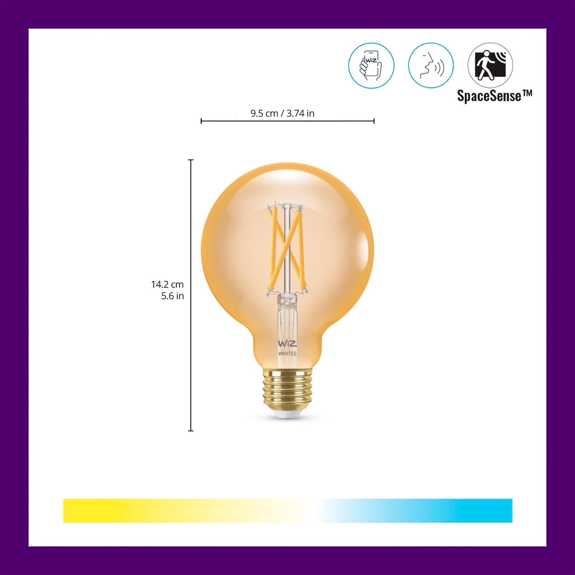 WiZ Connected 60W G25 Tunable White Filament Smart Light Bulbs - E26 LED Bulb - Control with Voice or App + Activate with Motion - Matter Compatible - 1 Pack