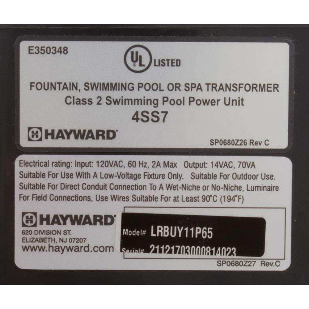 Hayward LRBUY11P65 Universal ColorLogic XFMR Transformer Converter Replacement Kit for Pentair 70-watt Junction Box