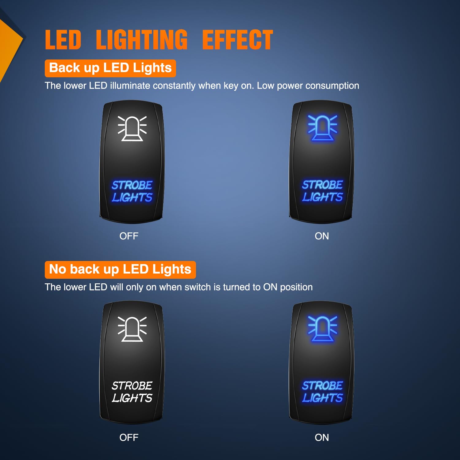 Nilight Strobe Lights Rocker Switch Led Light Bar 5 Pin Laser On Off SPST Switches 20A/12V 10A/24V Blue with Jumper Wires Set for Cars Trucks Boats ATVs UTVs RVs