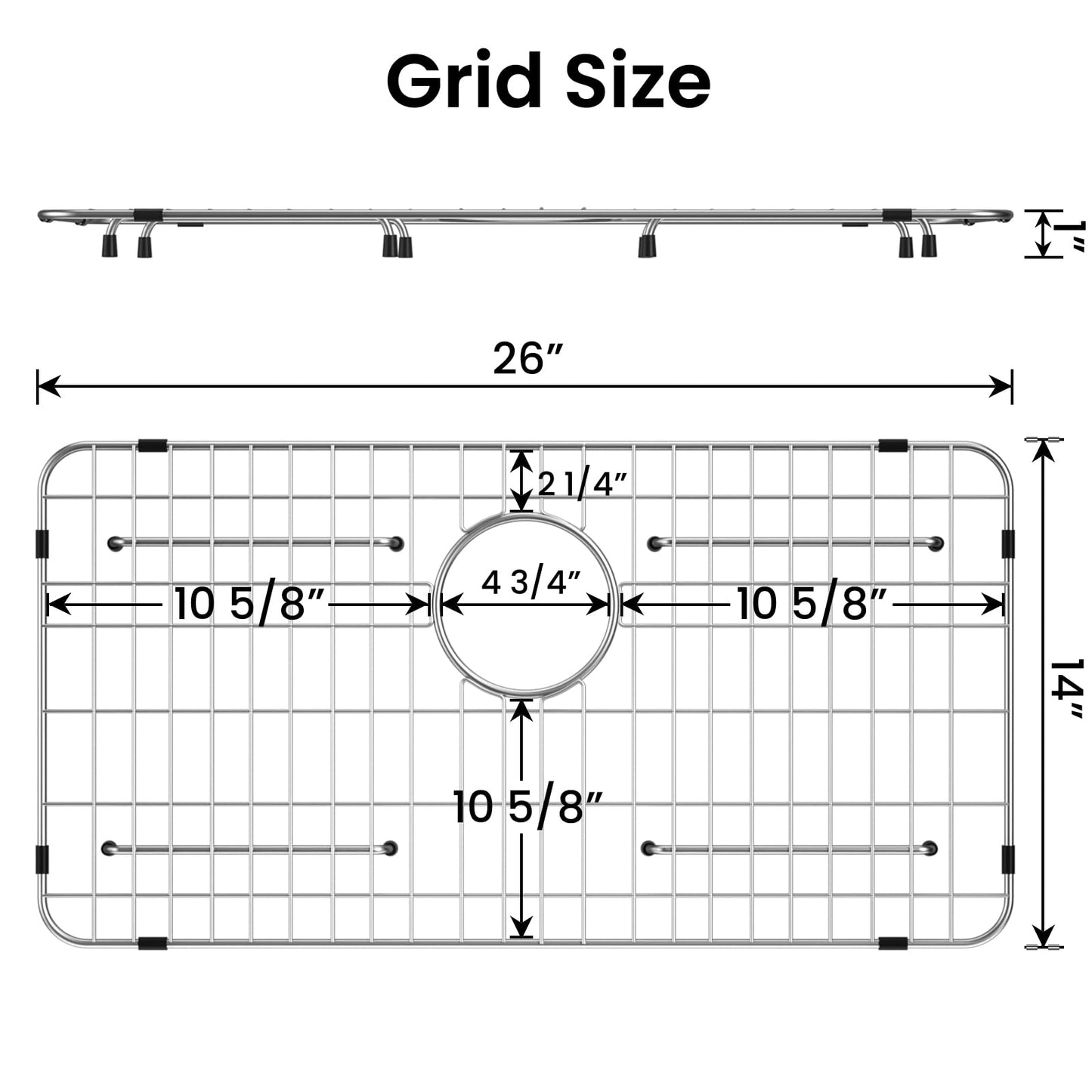 Kitchen Sink Grid and Sink Protectors, Stainless Steel Sink Grids for Bottom of Kitchen Sinks, 26" x 14" with Rear Drain for Single Bowl Sinks