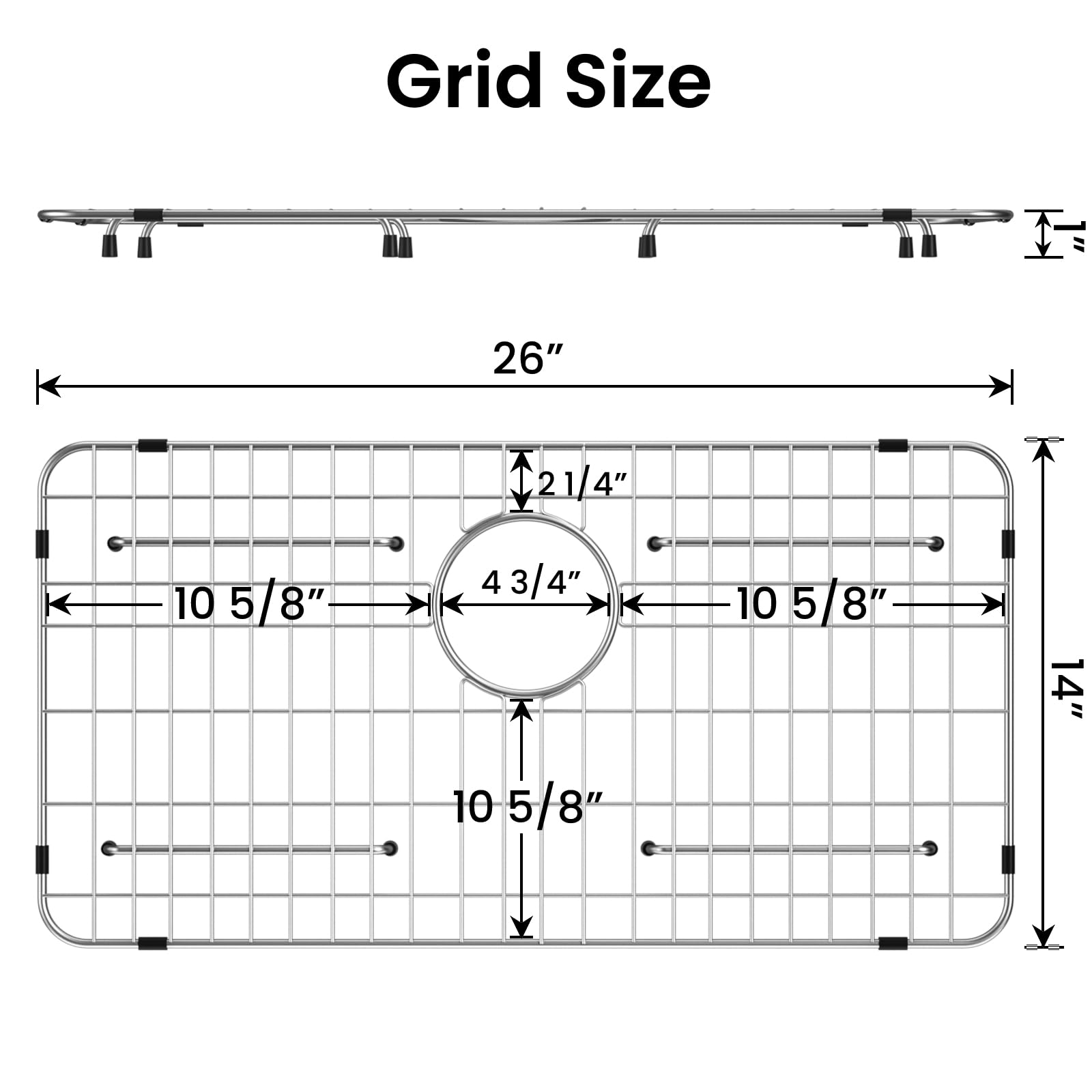 Kitchen Sink Grid and Sink Protectors, Stainless Steel Sink Grids for Bottom of Kitchen Sinks, 26" x 14" with Rear Drain for Single Bowl Sinks
