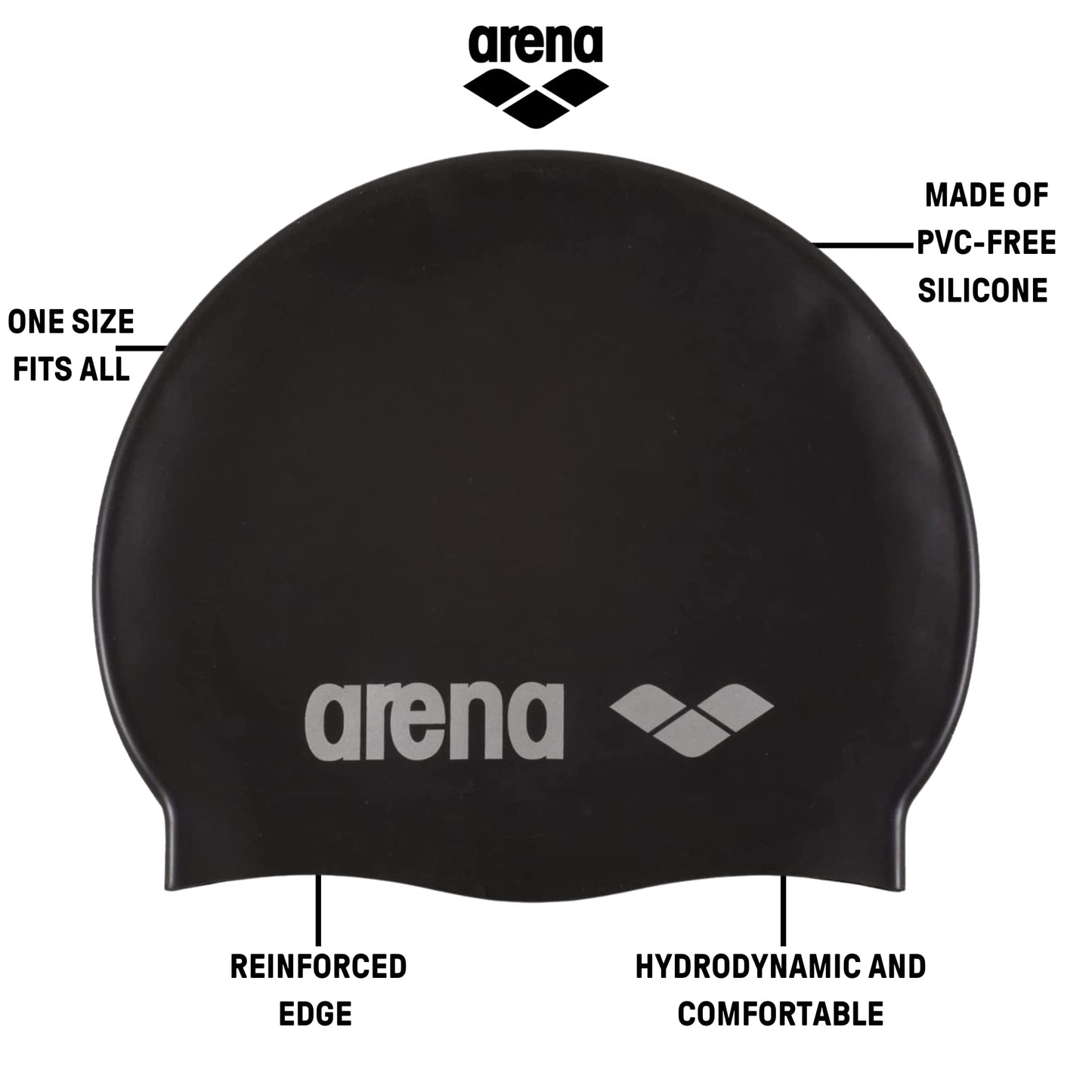 Arena Classic Unisex Soft Silicone Swim Cap for Women and Men, Intensive Training and Racing Comfortable Non-Slip Long Hair Swimming Hat, Pastel Blue