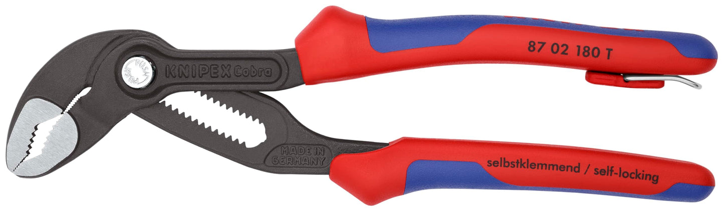 Knipex Tools 87 02 180 T BKA 7" Cobra Pliers, Tether Attachment-Comfort Grip,