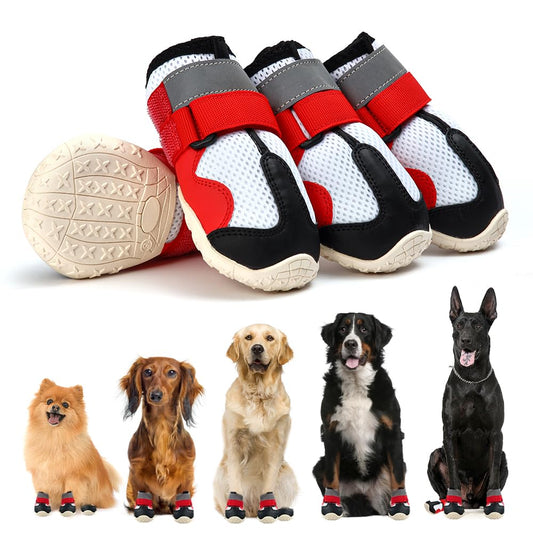 MUSIMC Dog Shoes for Large Dogs Breathble Dog Shoes for Hot Pavement Anti-Slip Dog Boots & Paw Protectors for Summer Hot Pavement Hiking Dog Booties Puppy Outdoor Paw Protectors 4PCS