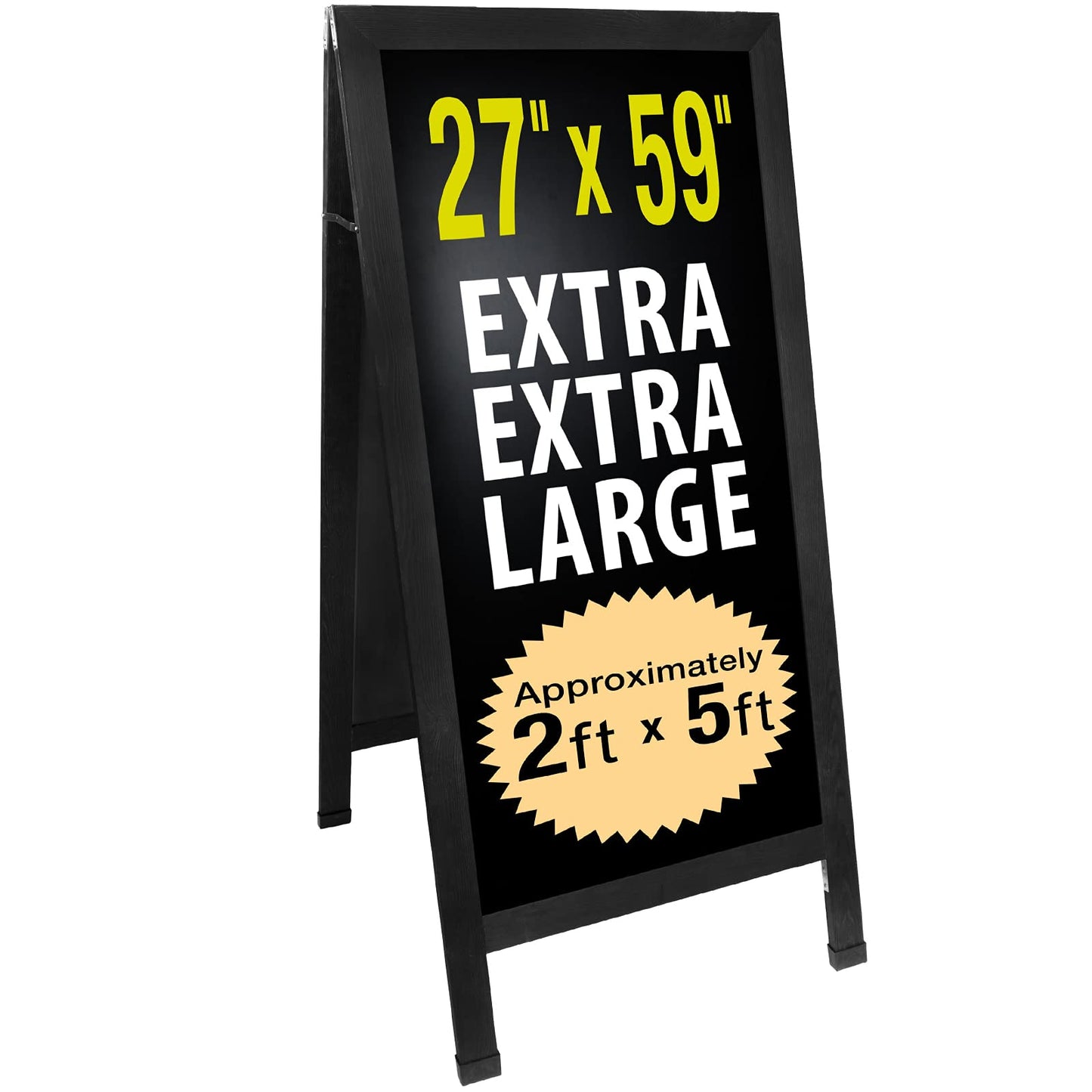 Excello Global Products Sandwich Board Sidewalk Chalkboard Sign: Reinforced, Heavy-Duty/Double Sided/Large 59x27 Chalk Board Standing Sign A-Frame (Black)