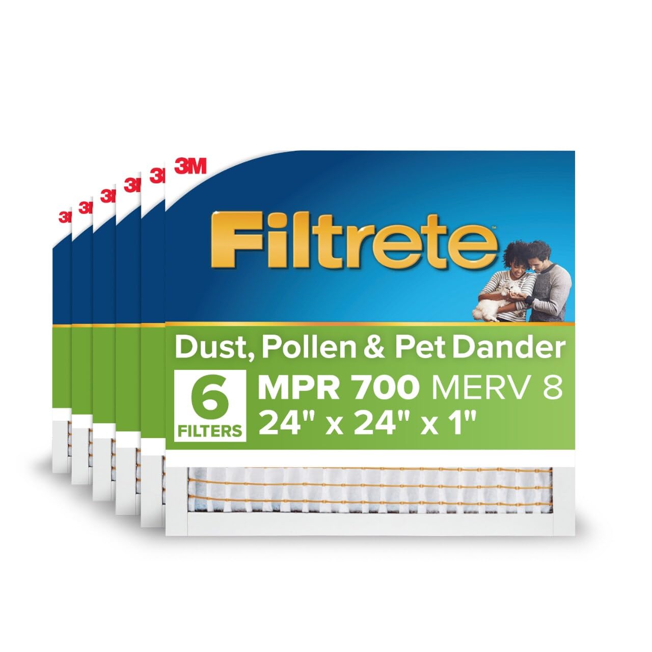 Filtrete 24x24x1 AC Furnace Air Filter, MPR 700, MERV 8, Tough on Pollen, Easy on Airflow, 3-Month Pleated 1-Inch Electrostatic Air Cleaning Filter, 6-Pack (Actual Size 23.81 x 23.81 x 0.81 in)