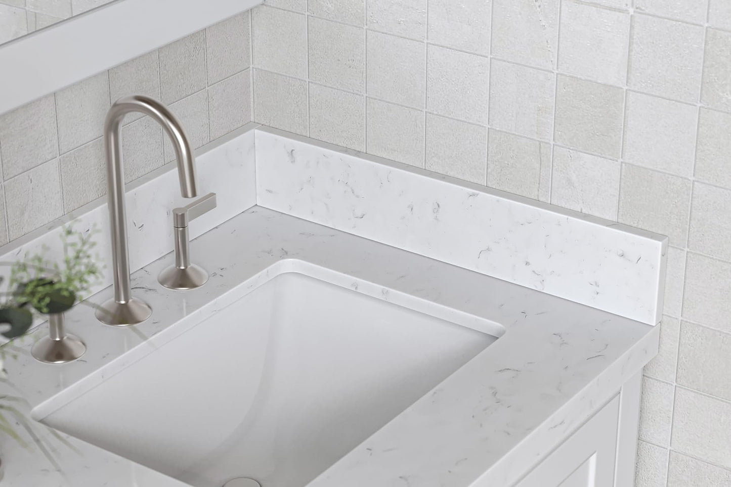 ARIEL VANITY CARRARA WHITE QUARTZ SIDESPLASH