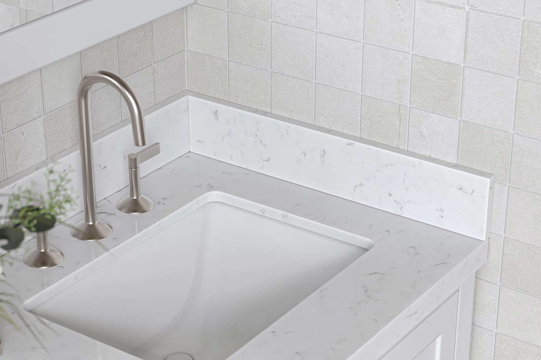 ARIEL VANITY CARRARA WHITE QUARTZ SIDESPLASH
