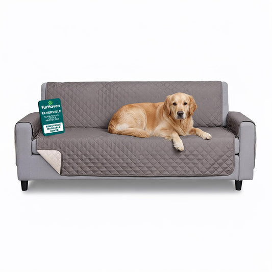 FurHaven Water-Resistant Sofa Cover for Dogs & Cats, Reversible Couch Protector with Secure Straps and Pinsonic Quilted Fabric, Machine Washable Couch Cover, Large Sofa, Gray Mist