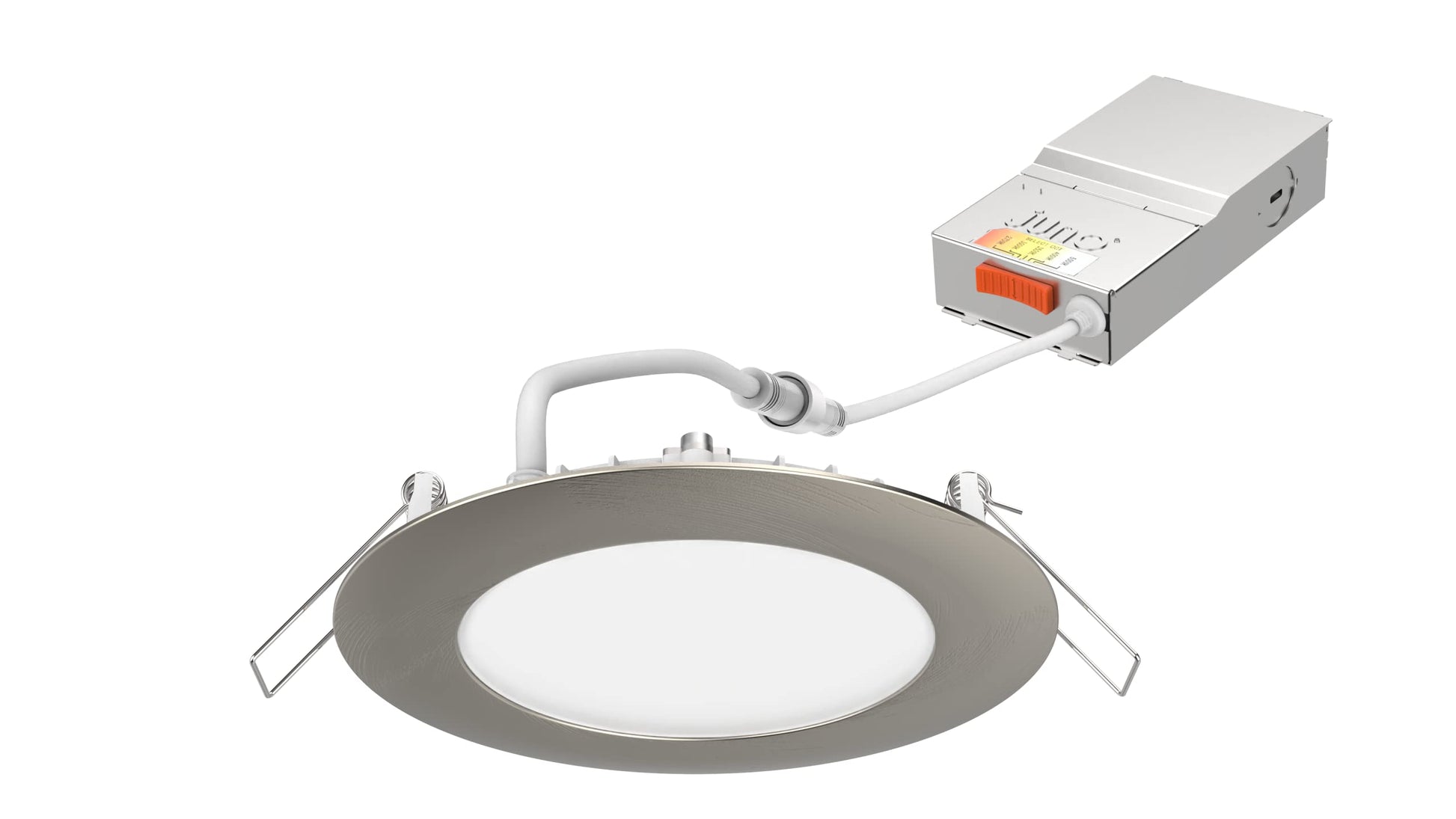 Juno WF4 SWW5 90CRI BN M6 Round LED Wafer Downlight, 120 Volts, Switchable Color Temperature 2700K/3000K/3500K/4000K/5000K, Triac Dimming, 4-Inch Ultra Thin Trim, Brushed Nickel