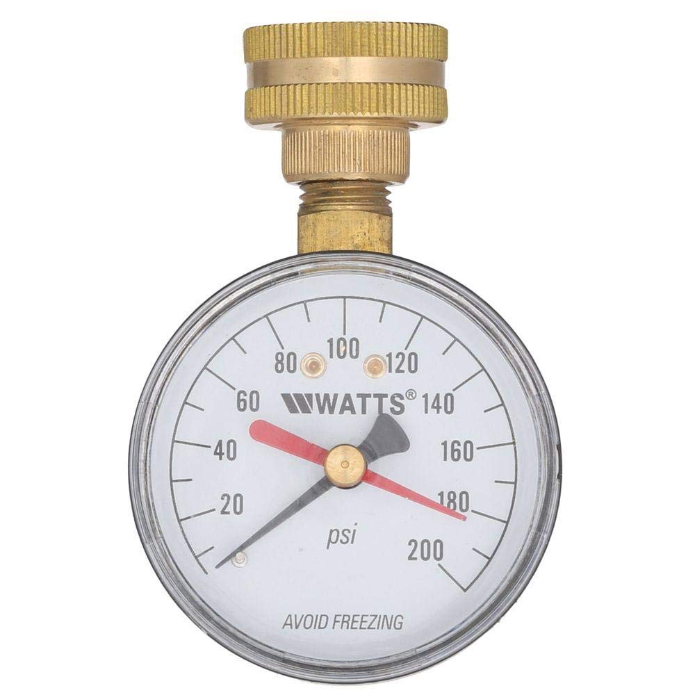 Watts 2-1/2" Hose Connection Water Pressure Test Gauge, 3/4" (20 mm) HT Hose Connection, Copper Alloy, Black Enamel Steel Case, Red Indicator Hands, ASME Type B Accuracy