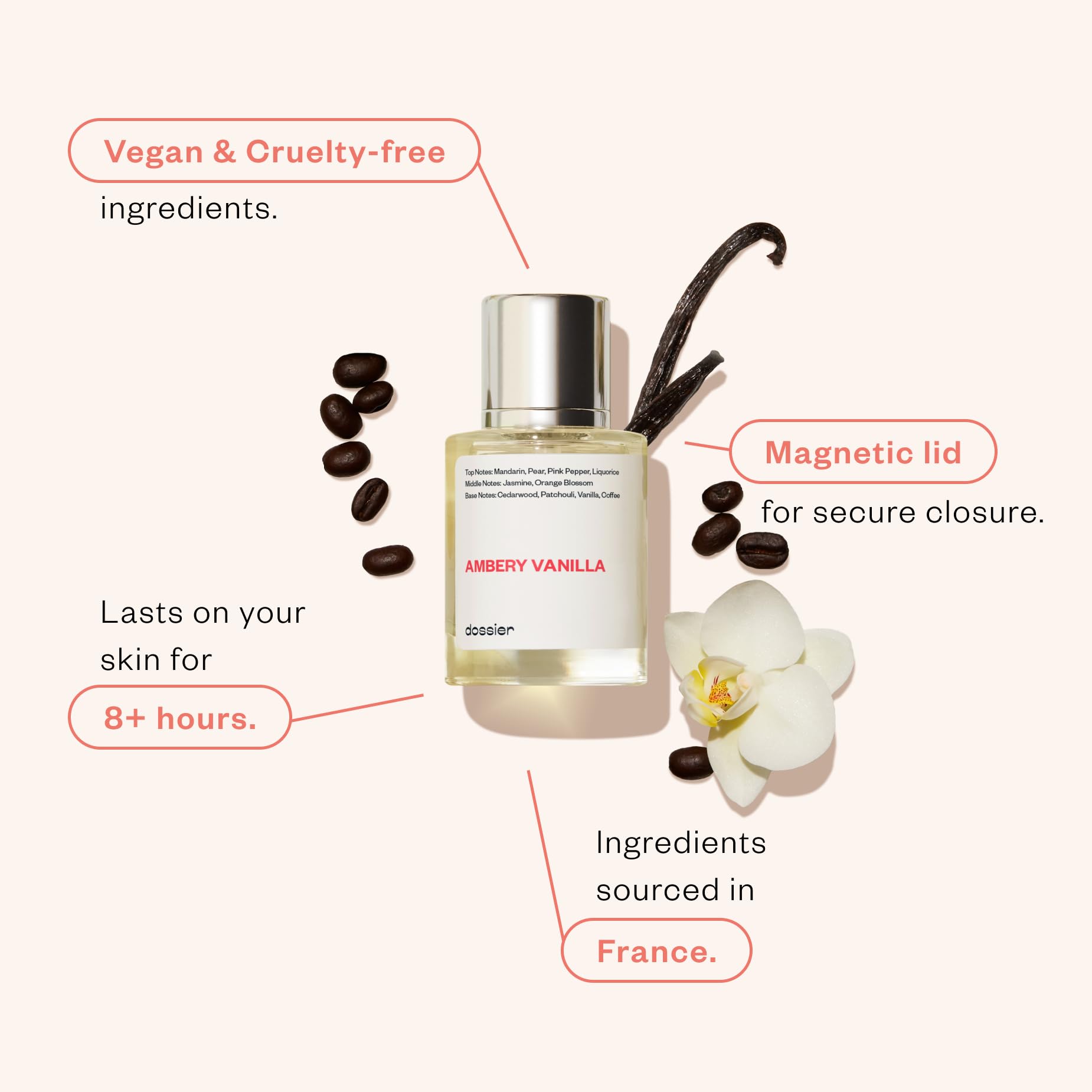 Dossier - Ambery Vanilla - Eau de Parfum - Vanilla Perfume - Inspired by Black Opium - Long-Lasting Fragrance - Feminine - 1.7 fl oz (50ml)