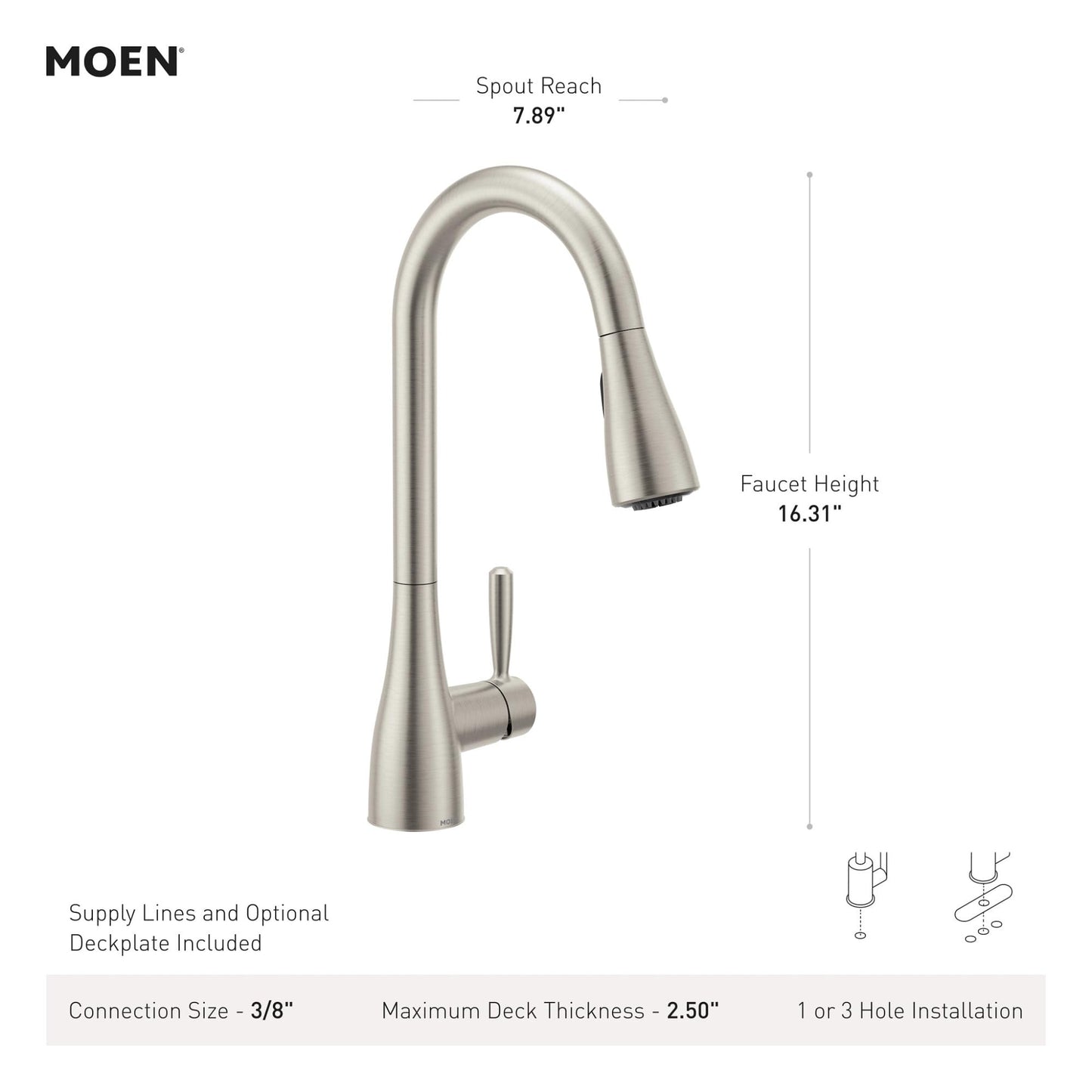 Moen Shoreway Single Handle Pull-Down Kitchen Faucet with Power Clean and Reflex, Spot Resist Stainless, 87236SRS