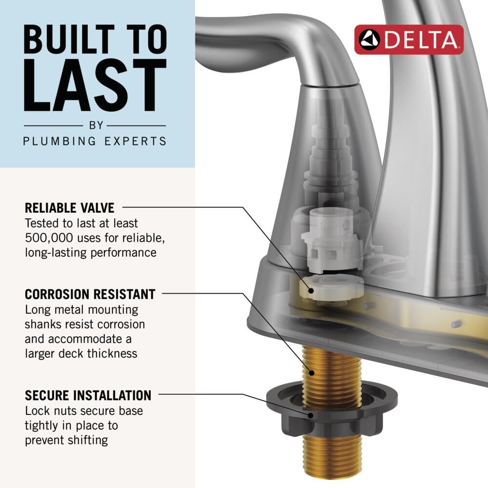 Delta Foundations Centerset Chrome Bathroom Faucet, 4 Inch 3 Hole Bathroom Sink Faucet for Vanity, Chrome B2510LF-PPU