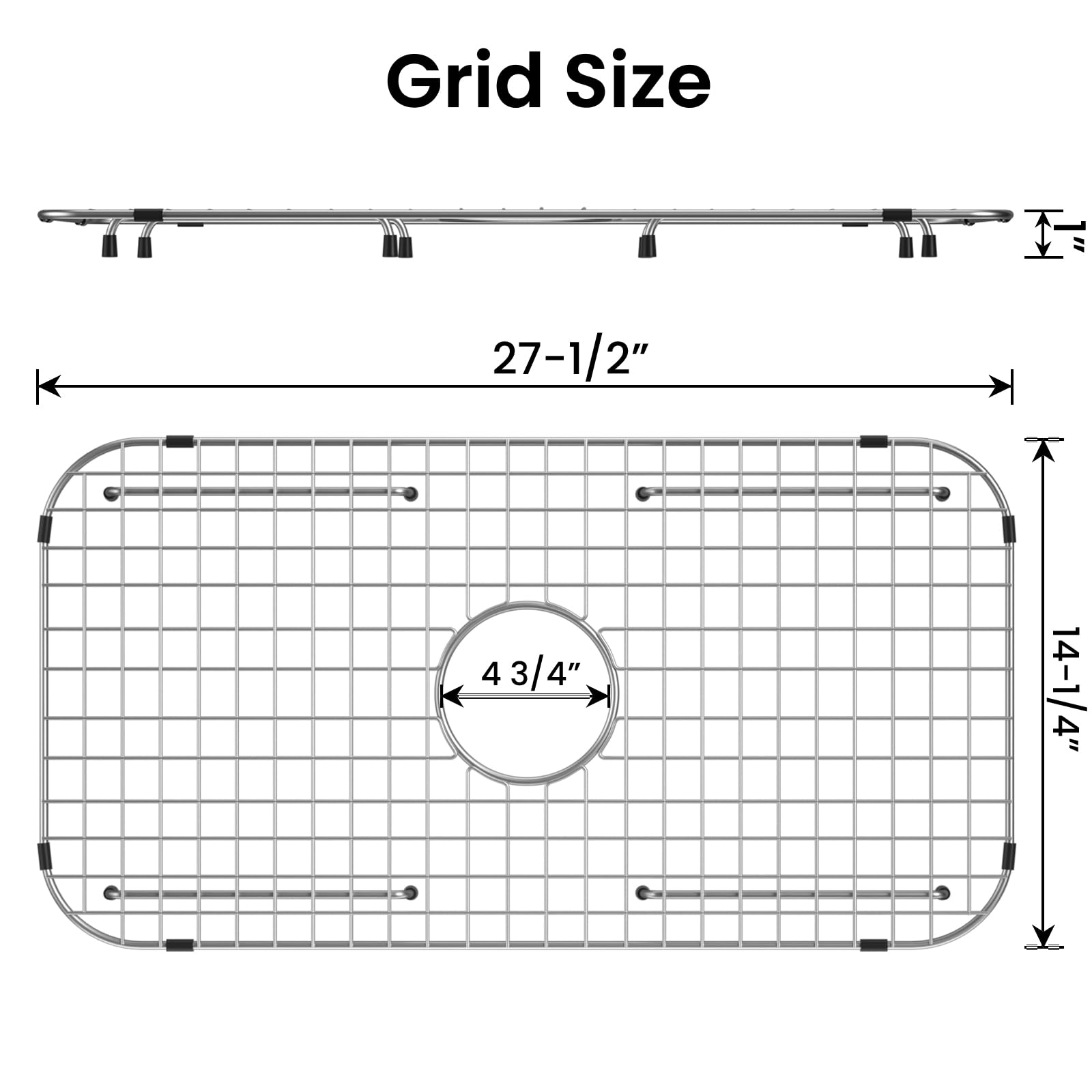 Sink Bottom Grid 27-1/2" x 14-1/4", Centered Drain with Corner Radius 3-1/2", stainless steel sink grid for sink protectors for kitchen sink