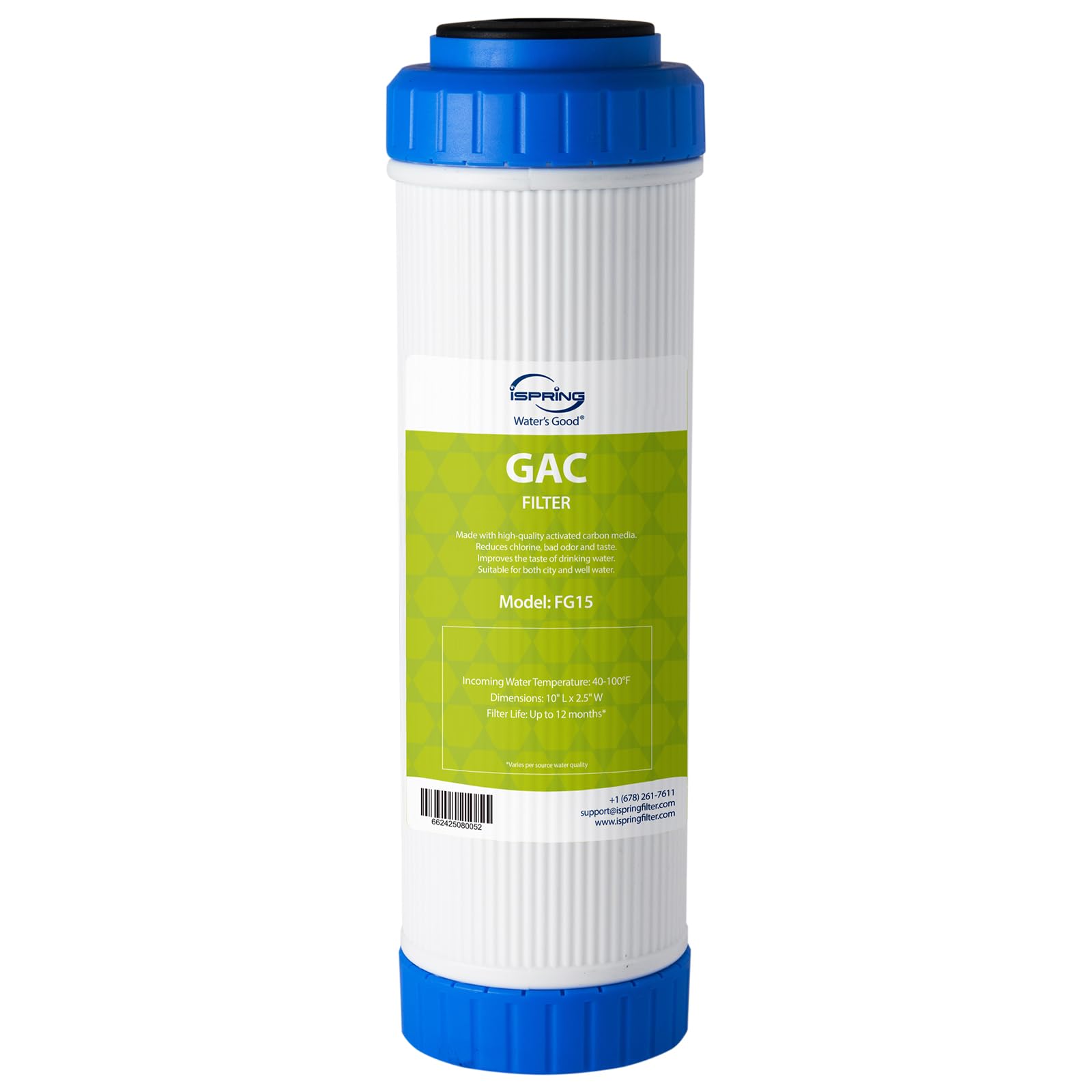 iSpring FG15 10"x2.5" Water Filter Replacement for Reverse Osmosis Water Filter System, GAC Granular Activated Carbon Filter Water Filter Cartridge Reduce PFAS