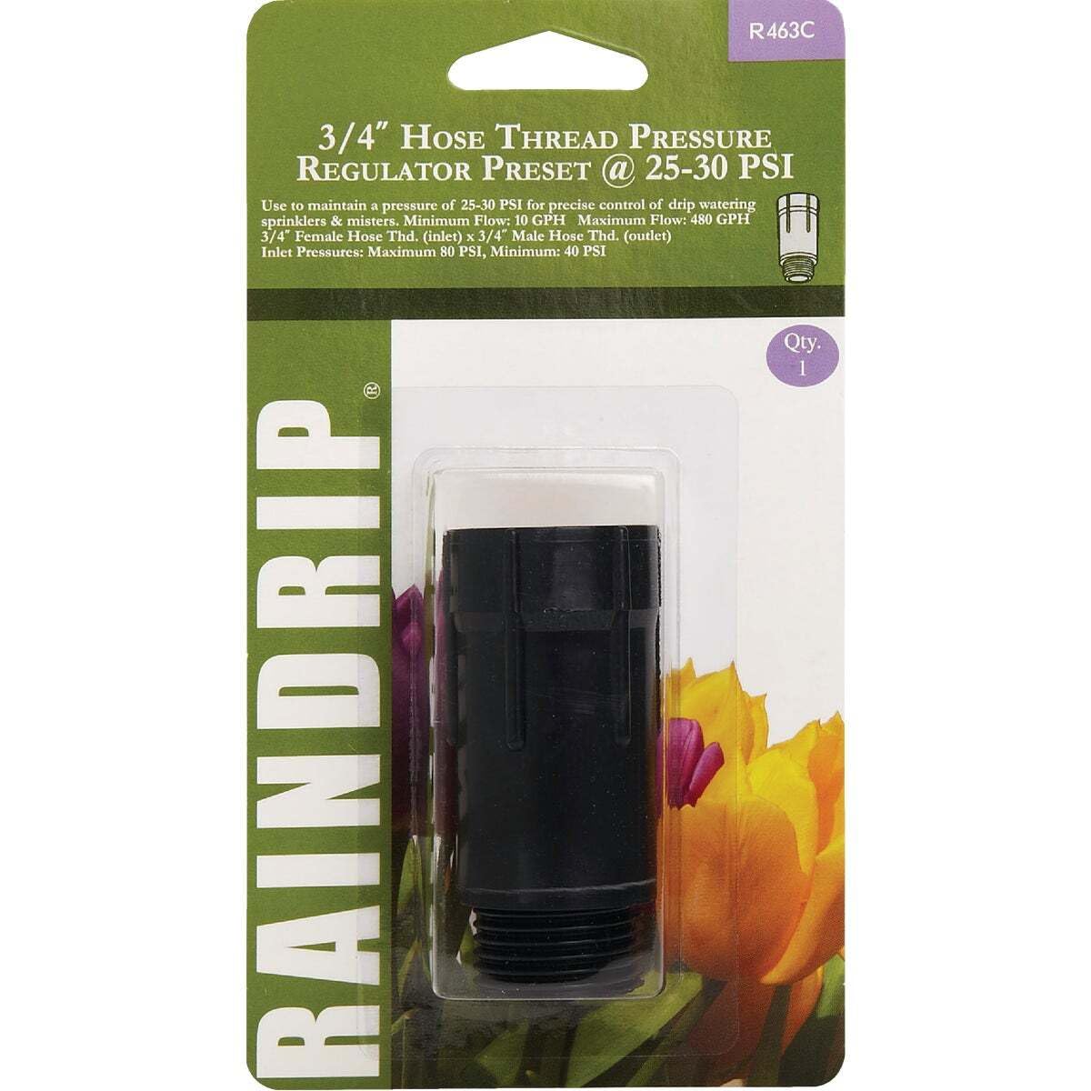 Raindrip R463CT 3/4-Inch Preset Hose Pressure Regulator 25 to 30 PSI, Black, (100050142)