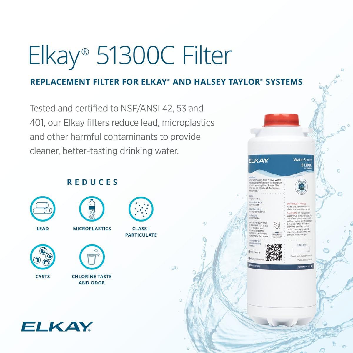 Elkay Genuine WaterSentry 51300C Lead + Microplastics NSF/ANSI Certified Filter (3-Pack)(Bottle Fillers)