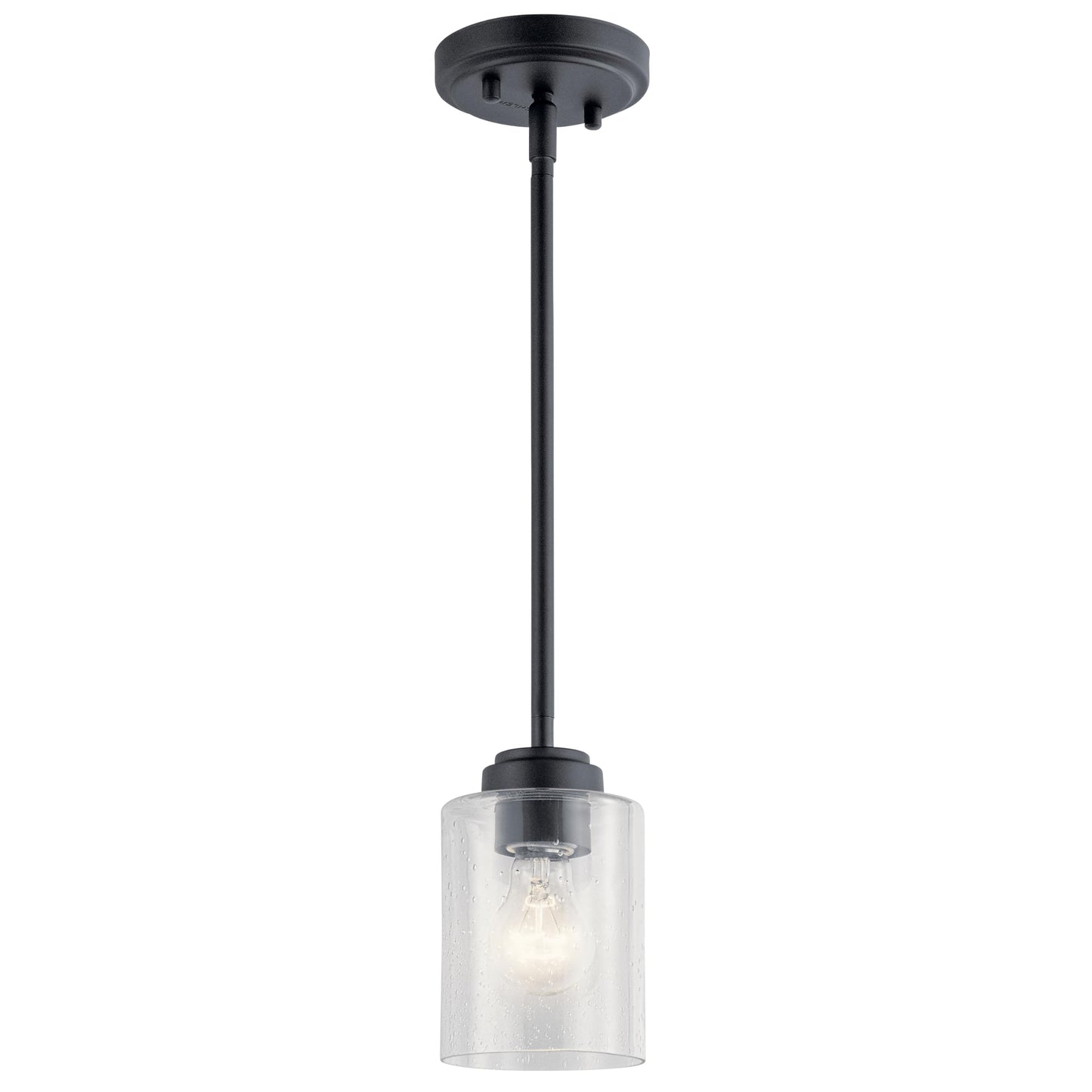 Kichler Winslow 1-Light Mini Pendant Light Fixture with Clear Seeded Glass in Black for Kitchen Island, Bar, Laundry Sink, Hanging Ceiling Light (7.5" x 4.25"), 44032BK